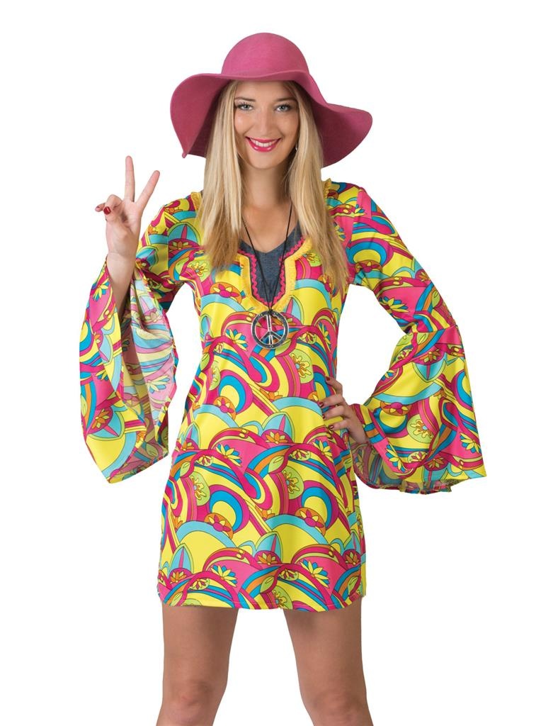 Funny Fashion - Hippie Kostuum - Hannah De Hippie - Vrouw - multicolor - Maat 44-46 - Carnavalskleding - Verkleedkleding