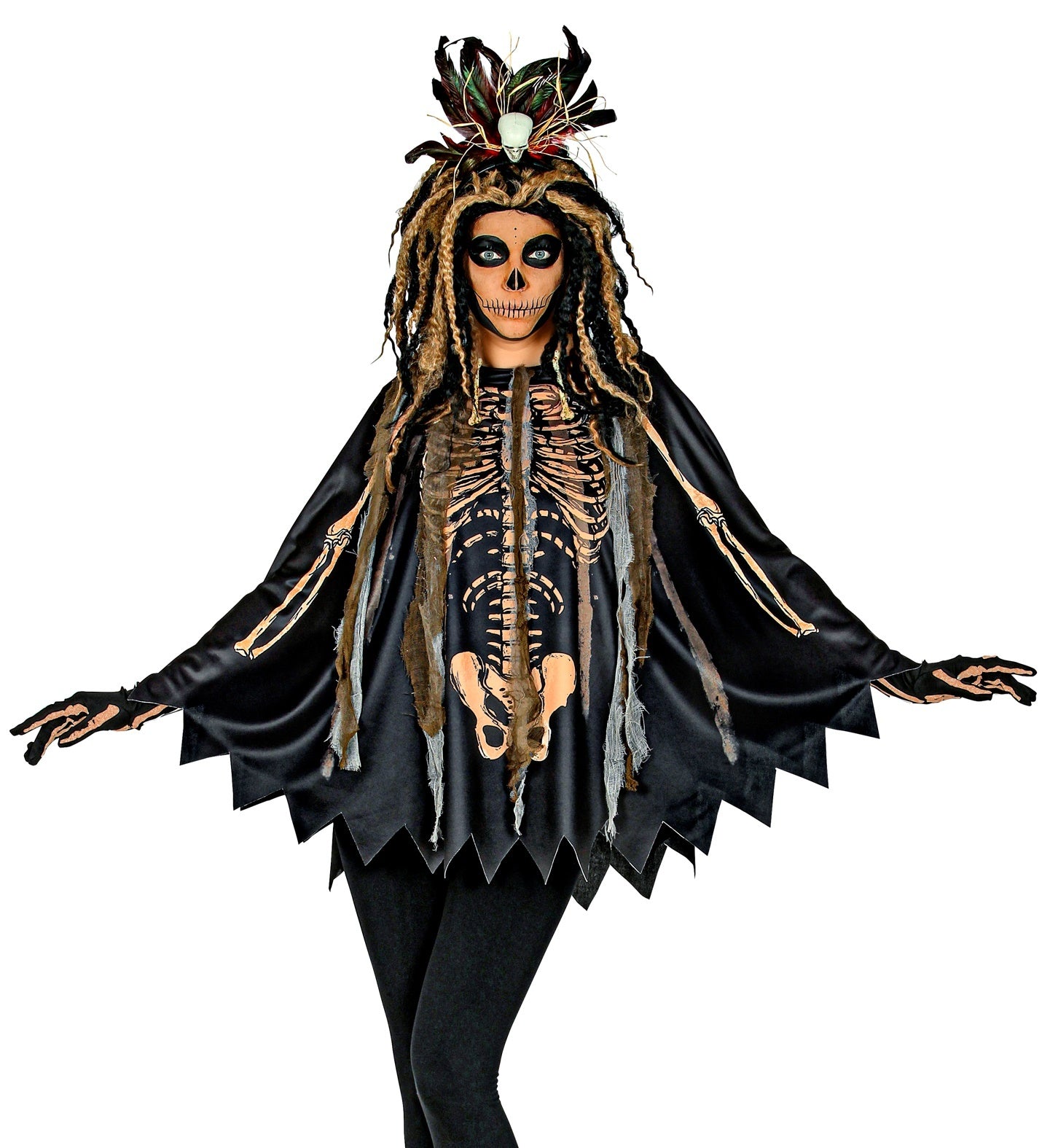 Widmann - Heks & Spider Lady & Voodoo & Duistere Religie Kostuum - Voodoo Priester Mikayla Poncho - zwart - One Size - Halloween - Verkleedkleding