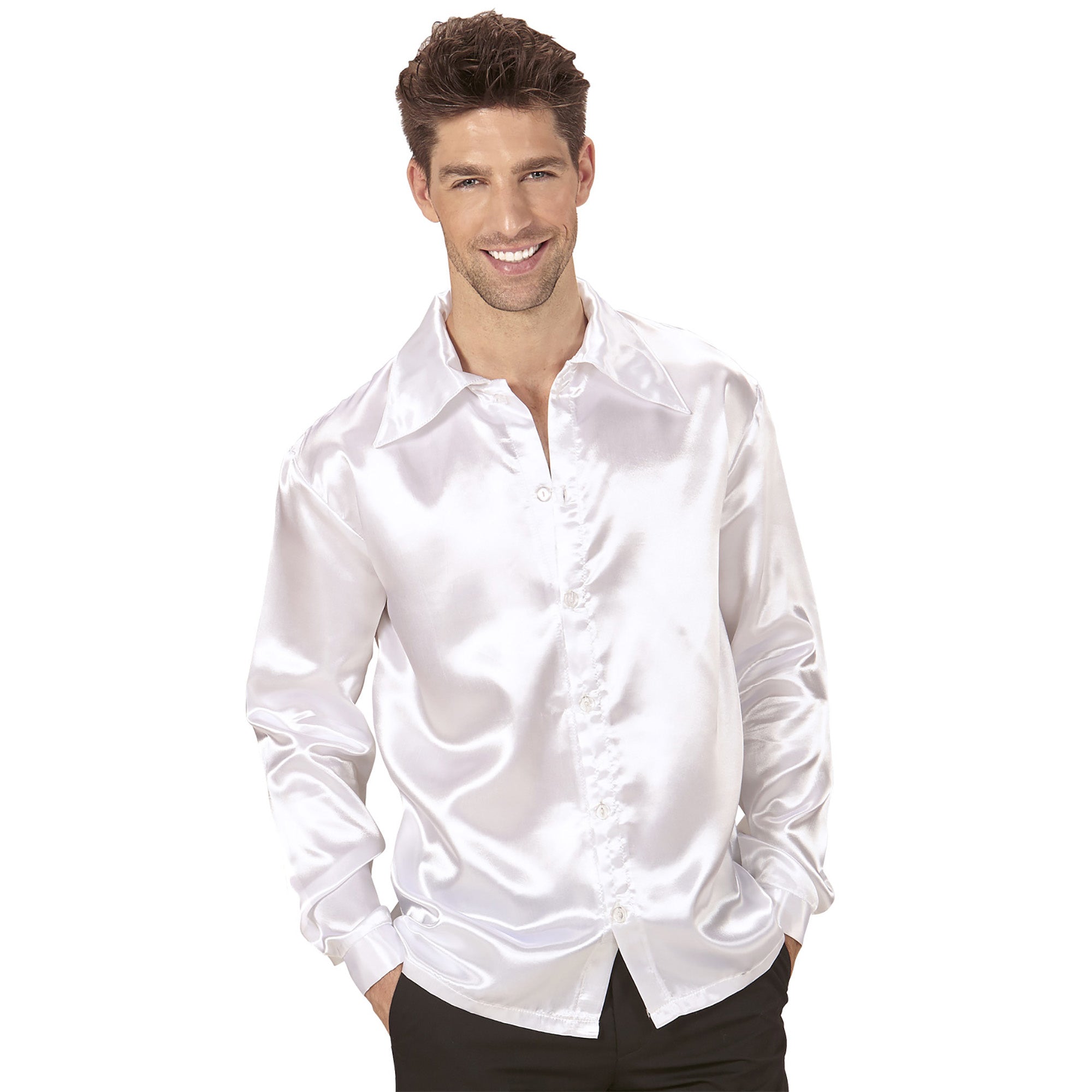 Witte satijnachtige blouse voor mannen - Verkleedkleding