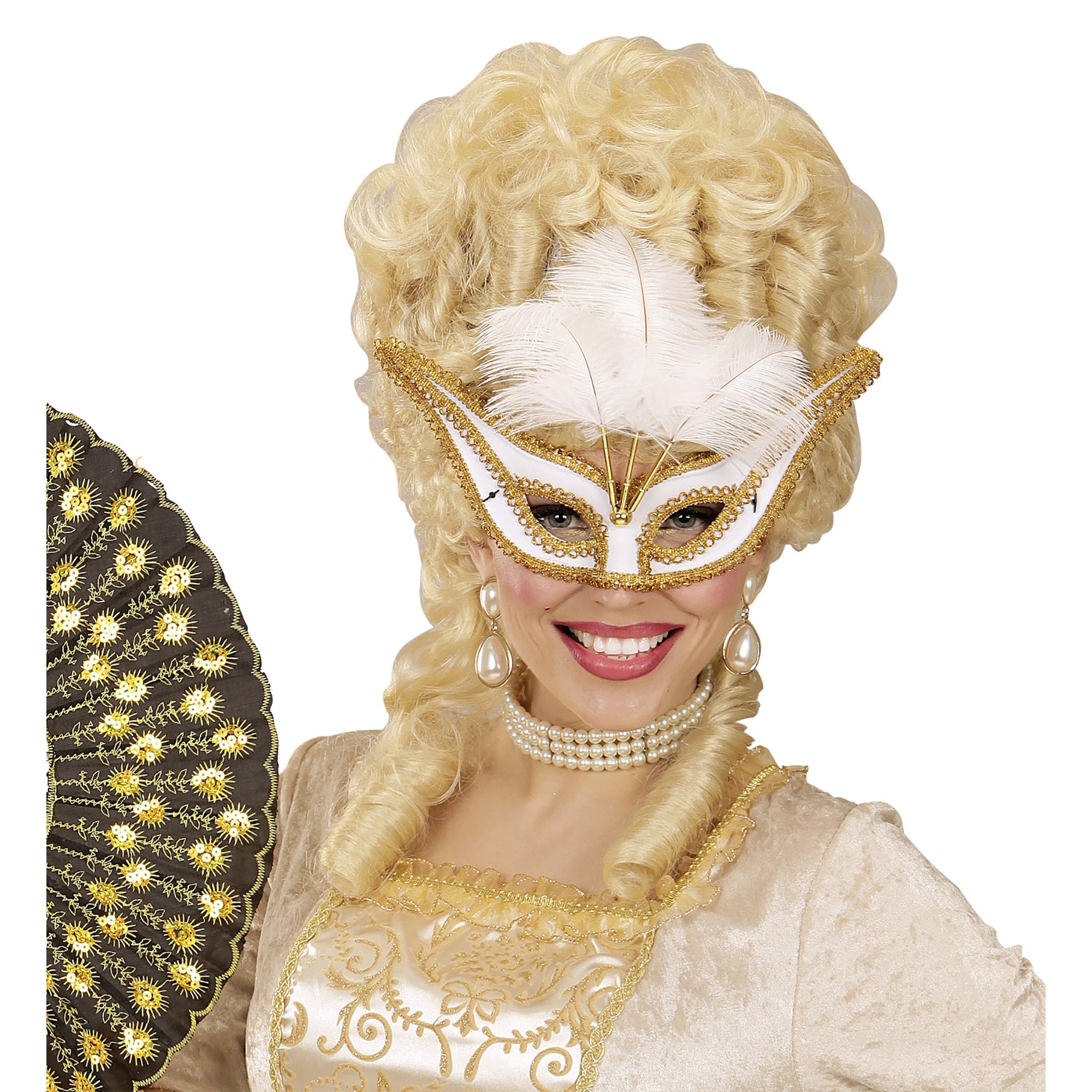 Witte oogmaskers met veertjes voor carnaval