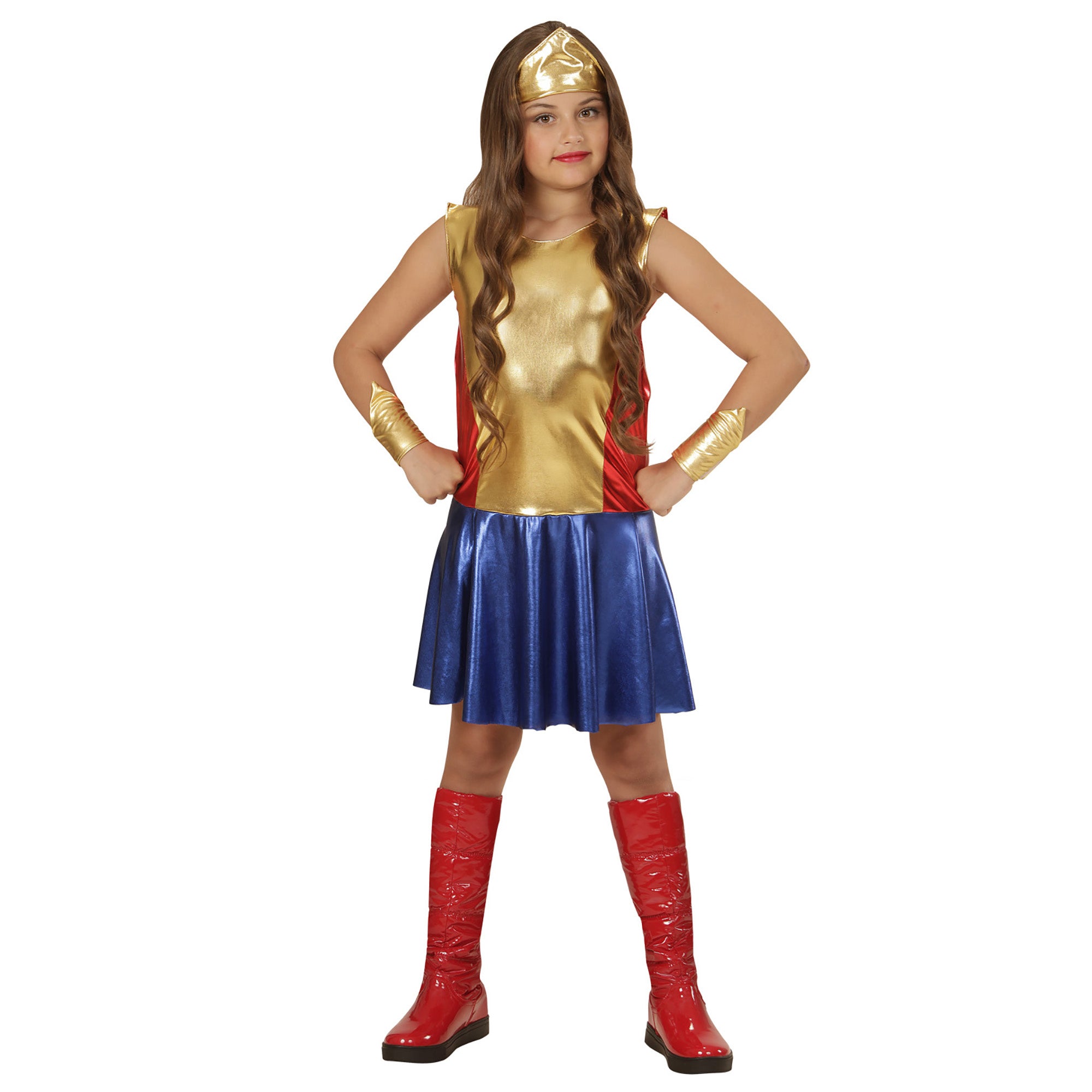 Widmann - Wonderwoman Kostuum - Wonder Girl Superheldin - Meisje - blauw,goud - Maat 164 - Carnavalskleding - Verkleedkleding