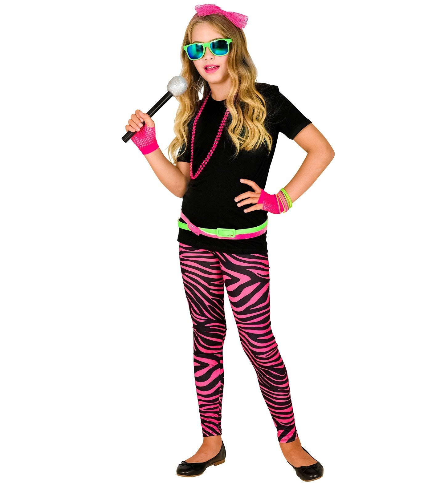 Widmann - Jaren 80 & 90 Kostuum - 80s Legging Funky Star Neon Roze Meisje - roze,zwart - Maat 128 - Carnavalskleding - Verkleedkleding