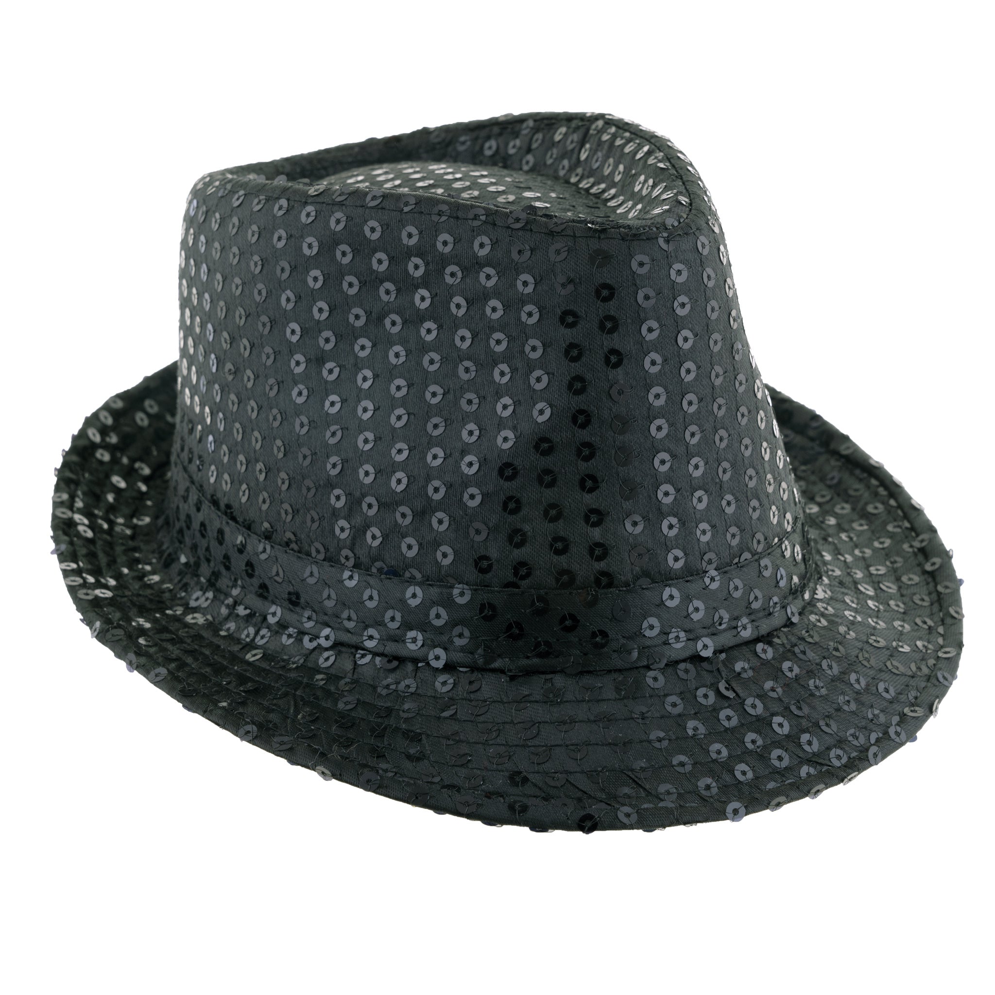 Toppers - Funny Fashion Carnaval verkleed Trilby hoedje met glitter pailletten - zwart - heren/dames