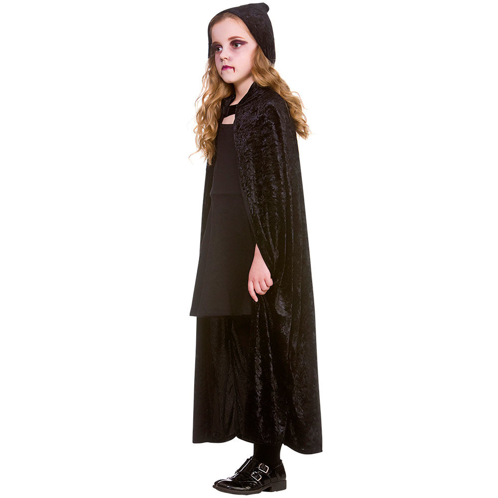 Fluwelen zwarte cape kinderen deluxe