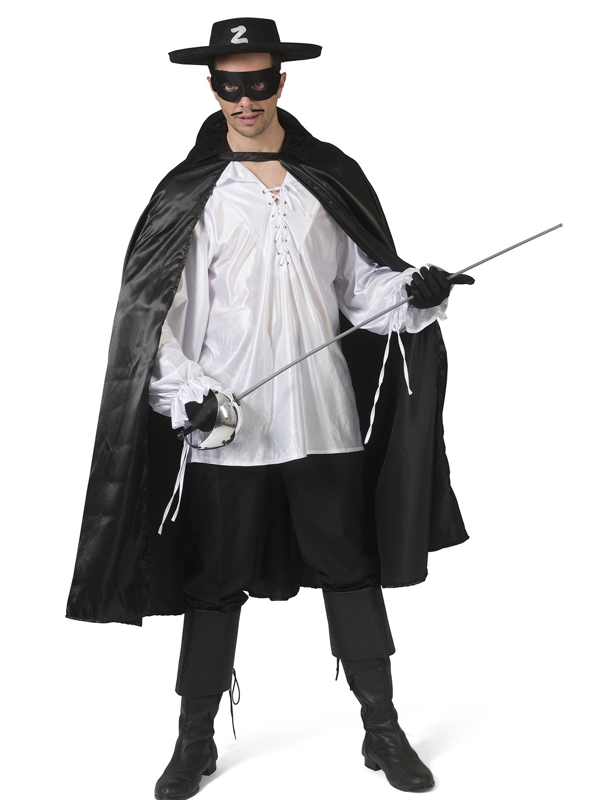 Funny Fashion - Zorro Kostuum - Zwarte Cape Mexicaanse Held Zorro Man - Zwart - One Size - Halloween - Verkleedkleding