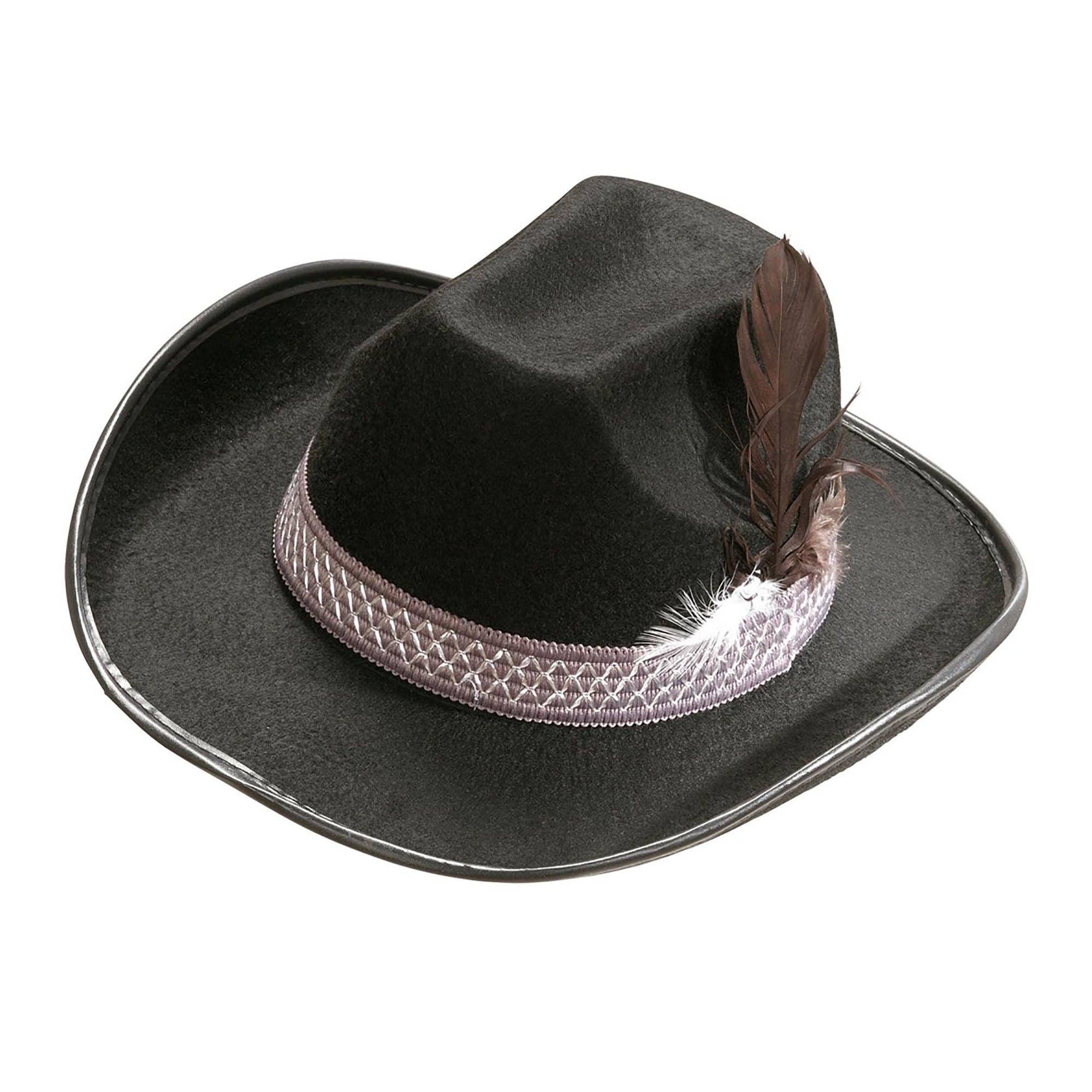 Widmann - Cowboy & Cowgirl Kostuum - Cowboyhoed Zwart Met Veren, Kind - zwart - Carnavalskleding - Verkleedkleding