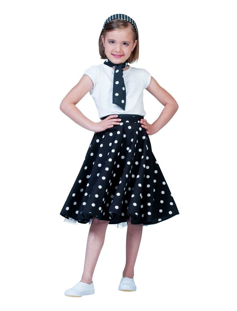 Funny Fashion - Rock & Roll Kostuum - Zwarte Stippen Fifties Rok Voor Meisjes - - One Size - Carnavalskleding - Verkleedkleding