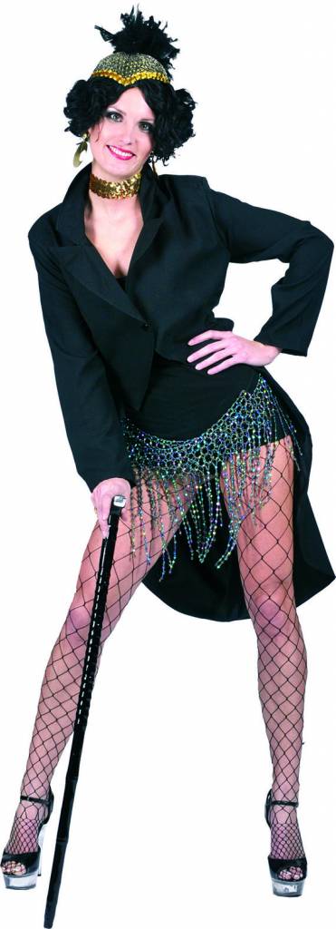 Funny Fashion - Jaren 20 Danseressen Kostuum - Broadway Star Fraq Jas Vrouw - zwart - Maat 36-38 - Carnavalskleding - Verkleedkleding