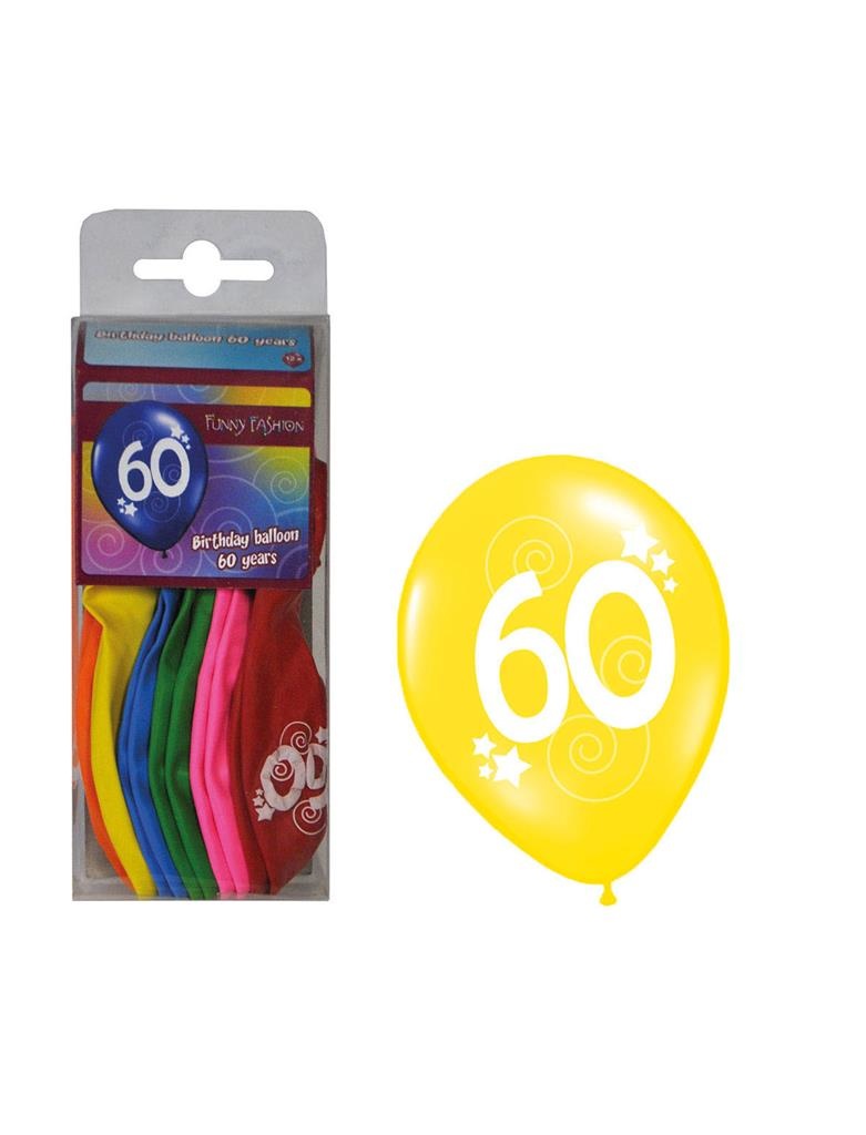 Mooie leeftijdsballonnen cijfer 60 in gemixte kleuren