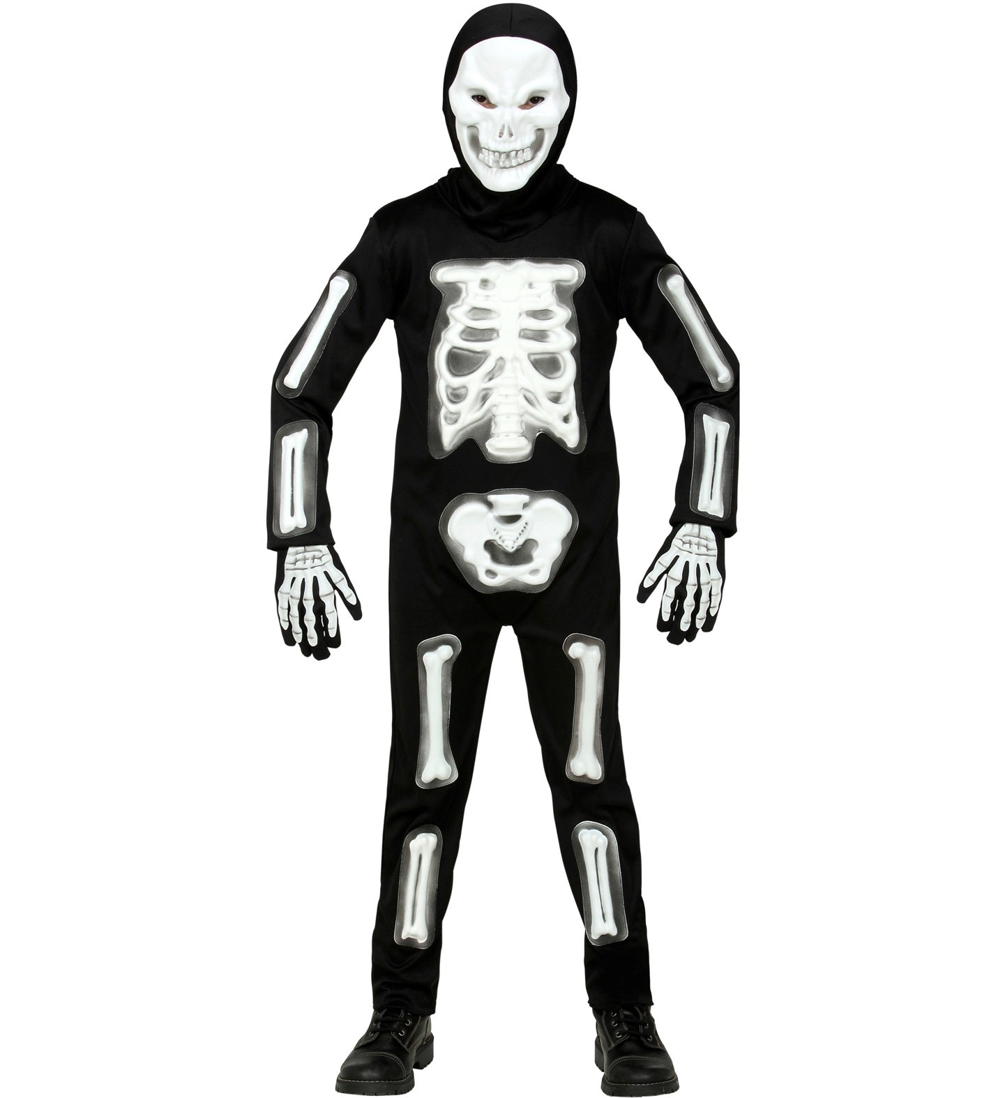 Widmann - Spook & Skelet Kostuum - Te Lang Gelegen Skelet Kind Kostuum - zwart,wit / beige - Maat 116 - Halloween - Verkleedkleding