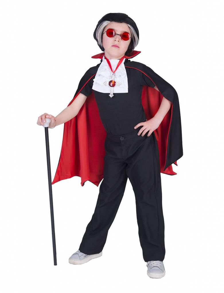 Funny Fashion - Vampier & Dracula Kostuum - Duistere Dracula Graaf Rood Van Bloed Cape Jongen - rood,zwart - One Size - Halloween - Verkleedkleding
