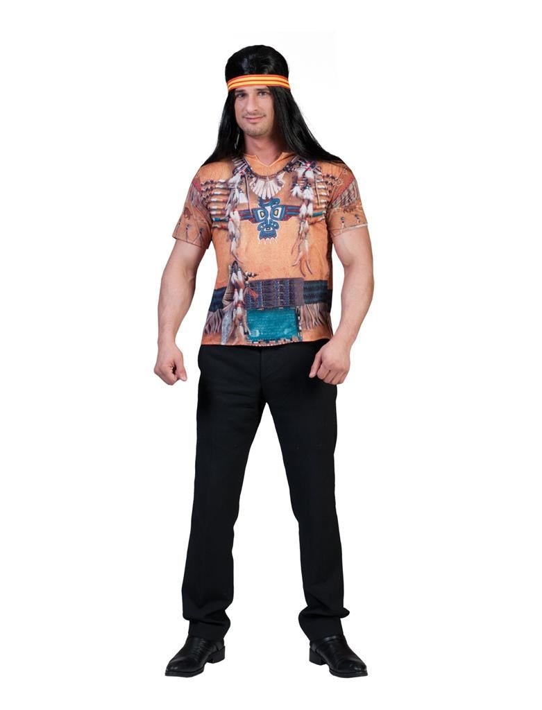 Funny Fashion - Indiaan Kostuum - 3d Shirt Indiaan Man - bruin - Maat 64 - Carnavalskleding - Verkleedkleding