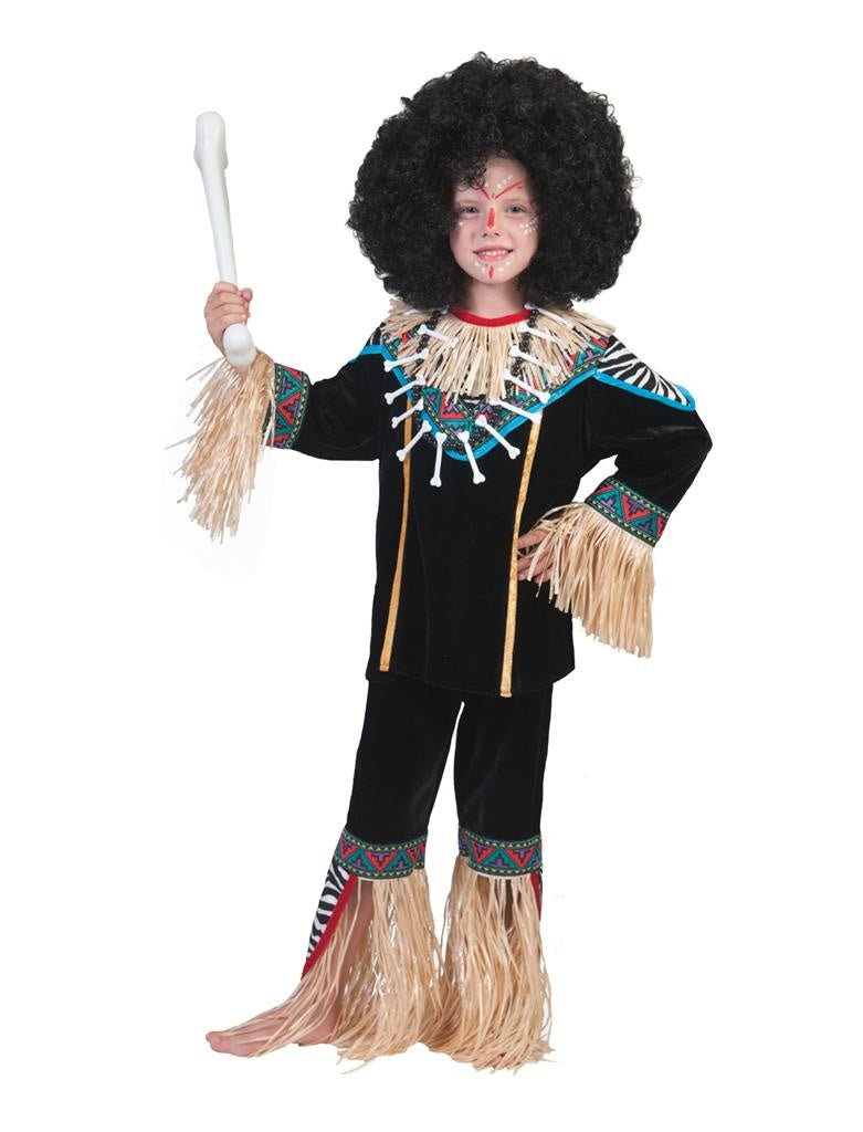 Funny Fashion - Jungle & Afrika Kostuum - Inboorling Jongen Smurfafa Kind Kostuum - bruin,zwart - Maat 164 - Carnavalskleding - Verkleedkleding