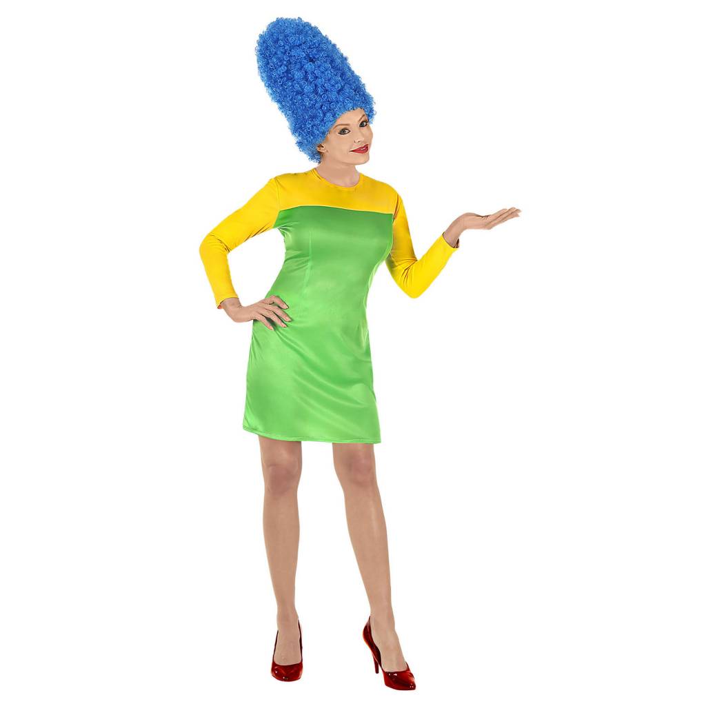 Widmann - The Simpsons Kostuum - Mevrouw Simpson Cartoon Kostuum - Blauw, Geel, Groen - Medium - Carnavalskleding - Verkleedkleding