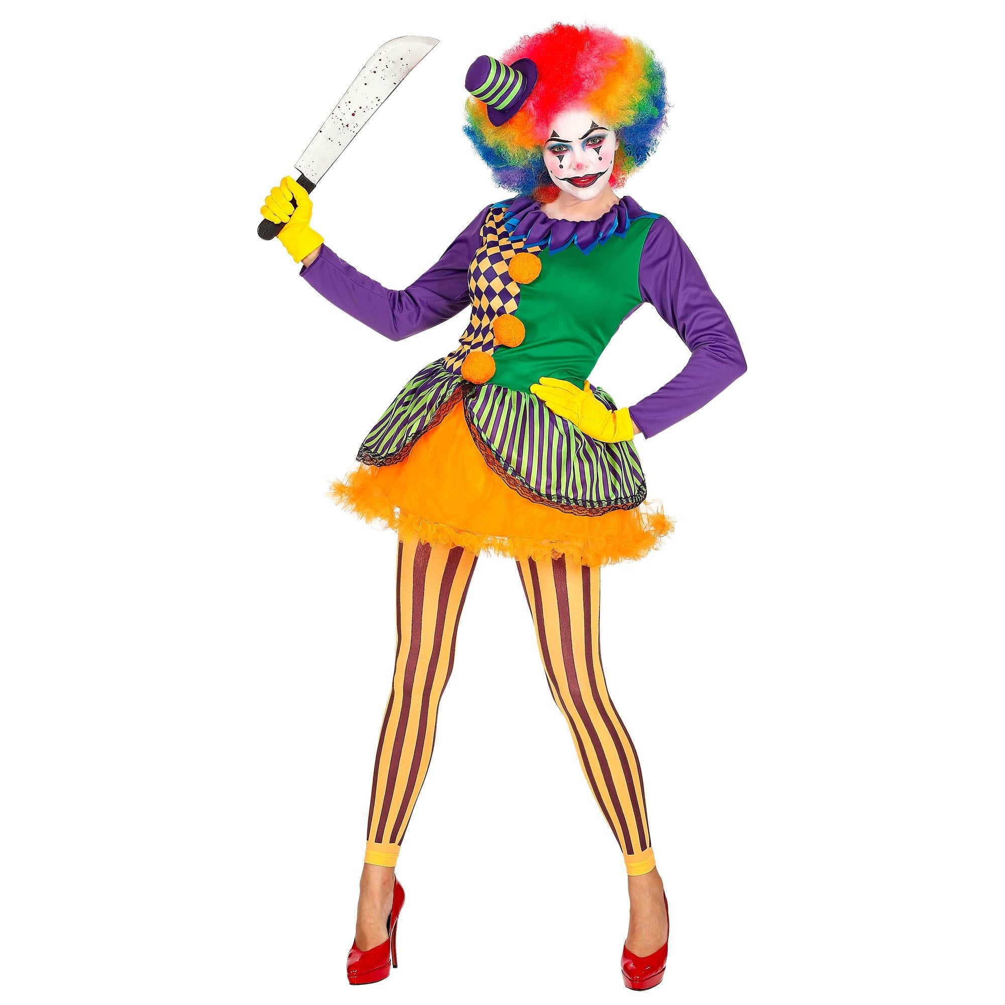 Widmann - Clown & Nar Kostuum - Knettergek Joker Circus Clown - Vrouw - multicolor - Large / XL - Halloween - Verkleedkleding
