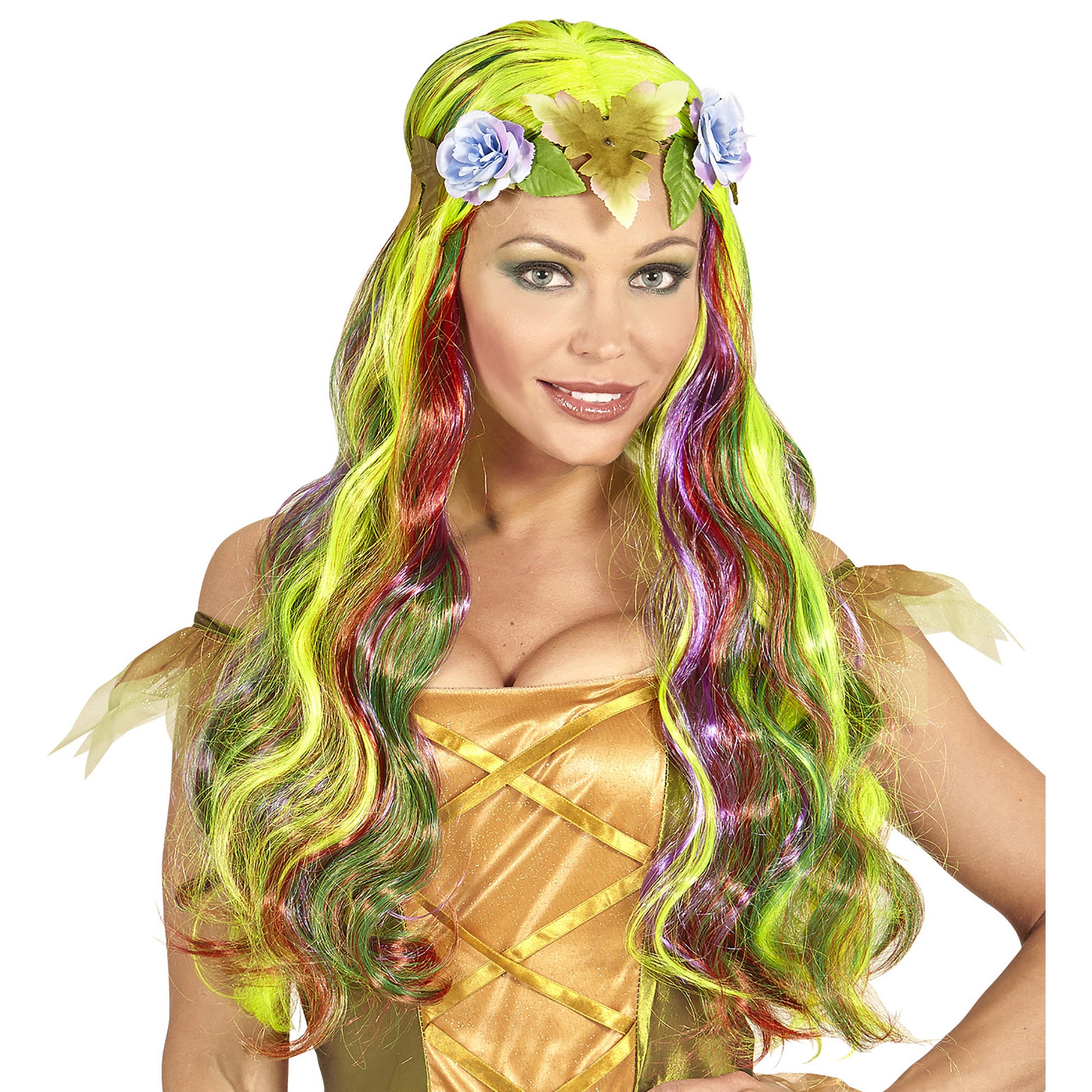 Widmann - Elfen Feeen & Fantasy Kostuum - Fara Fairy Pruik, Bloemenfee - multicolor - Carnavalskleding - Verkleedkleding