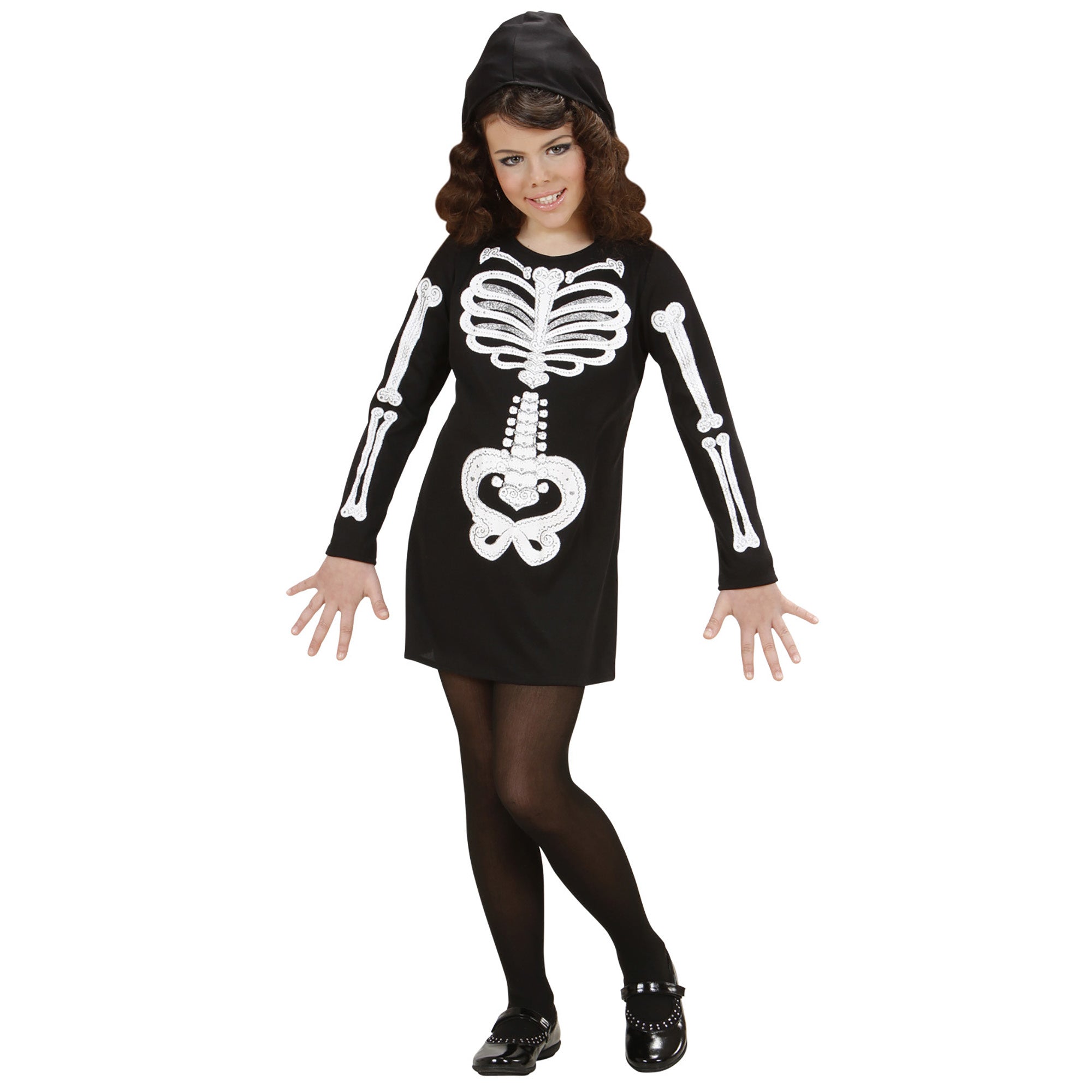 Kleding voor Halloween meisje skelettenjurkje