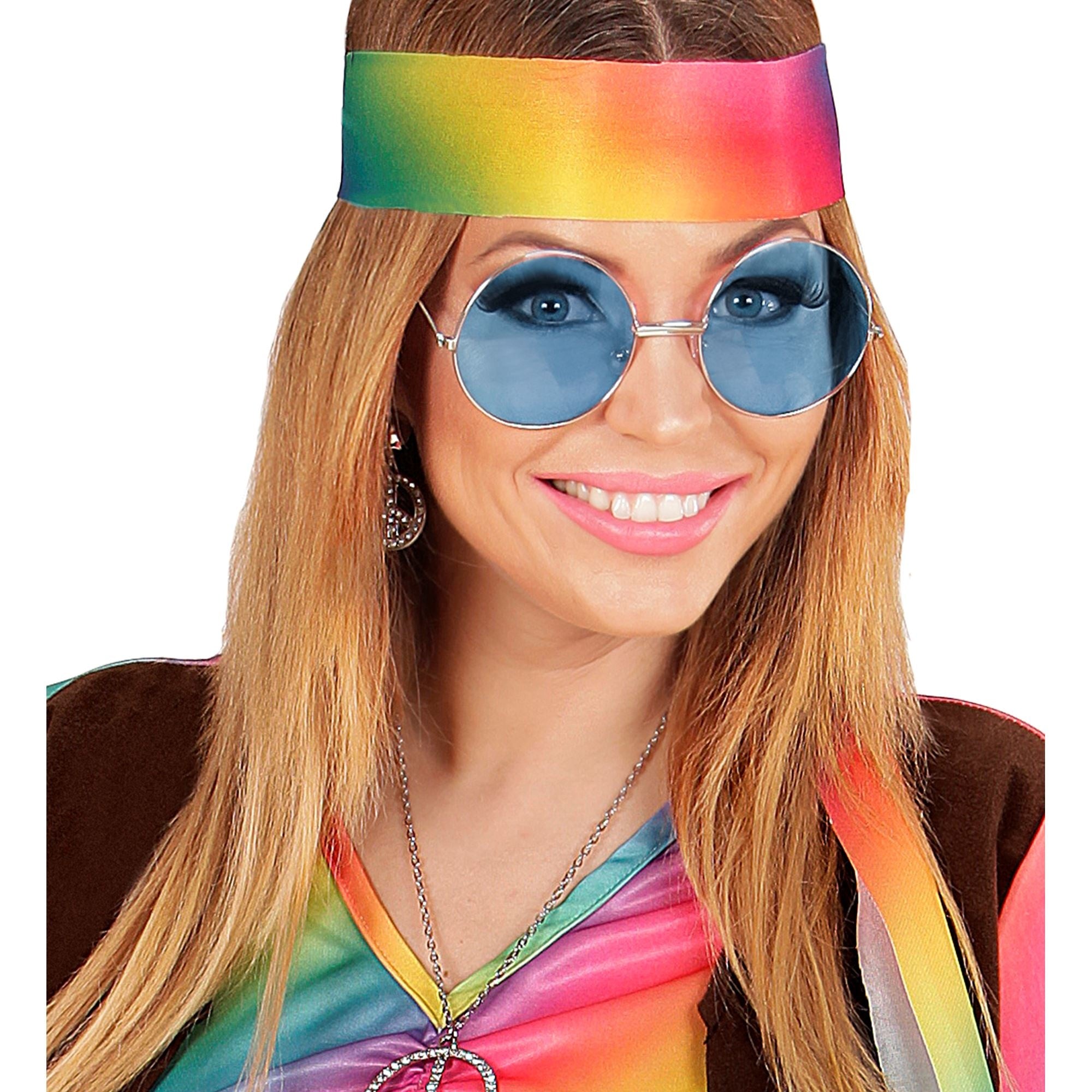 Widmann - Hippie Kostuum - Lekker Grote Jaren 70 Bril Blauw - blauw - Carnavalskleding - Verkleedkleding