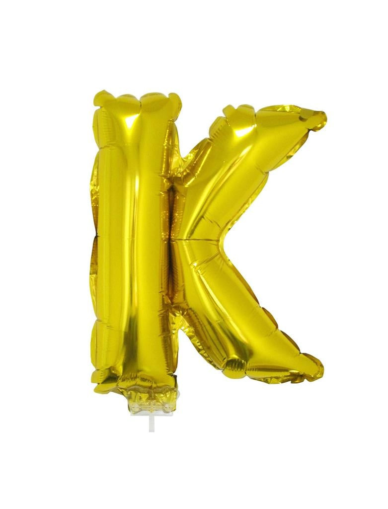 Folie Ballon Letter K Goud 41cm met Rietje