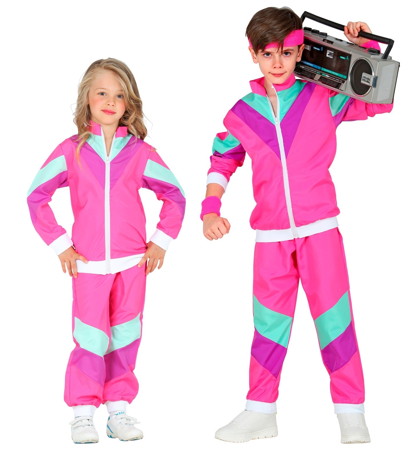 Widmann - Jaren 80 & 90 Kostuum - Jaren 80 Retro New Kids Trainingspak Roze Kind Kostuum - roze - Maat 116 - Carnavalskleding - Verkleedkleding