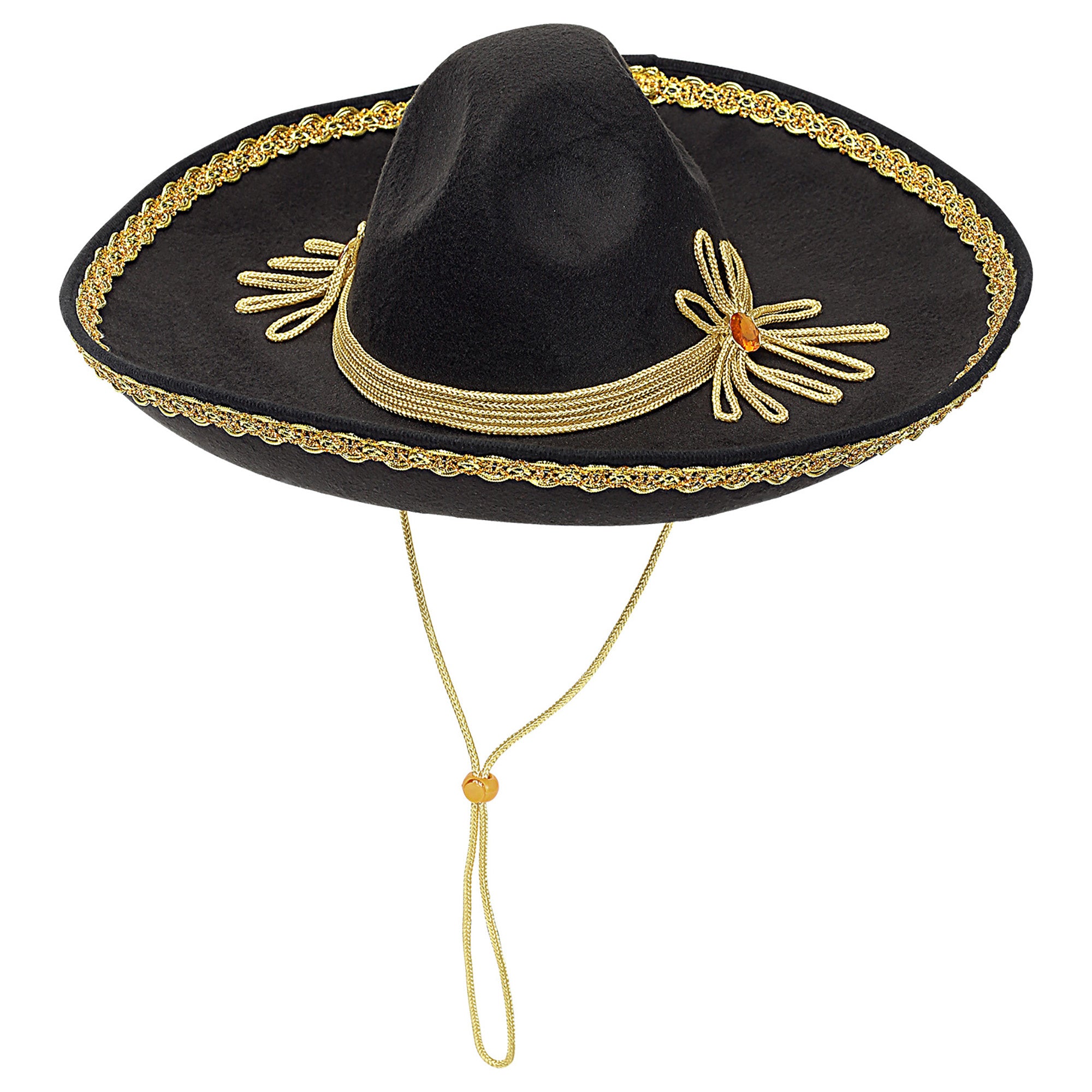 Widmann - Spaans & Mexicaans Kostuum - Manuel Mariachi Sombrero 50 Centimeter - zwart,goud - Carnavalskleding - Verkleedkleding