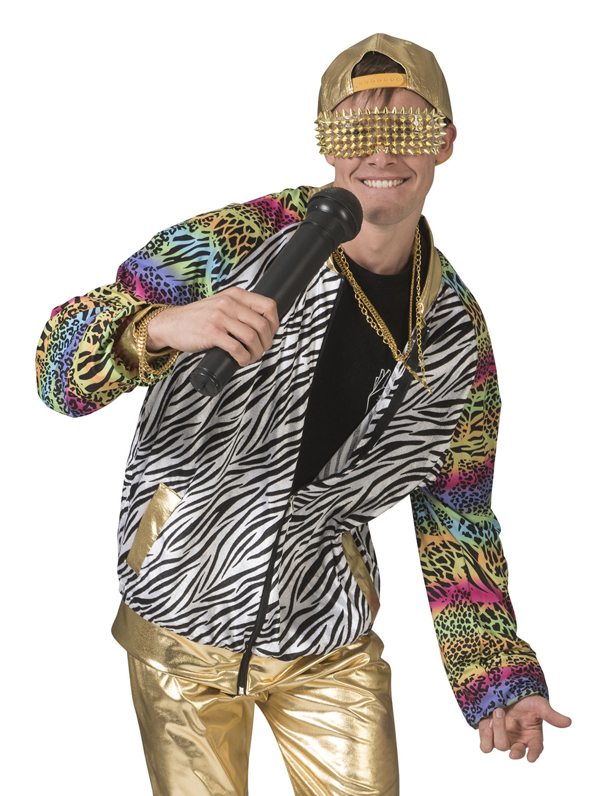 Funny Fashion - Jaren 80 & 90 Kostuum - Urban Jungle Jas Kleurrijke Dieren Print Man - multicolor - Maat 48-50 - Carnavalskleding - Verkleedkleding