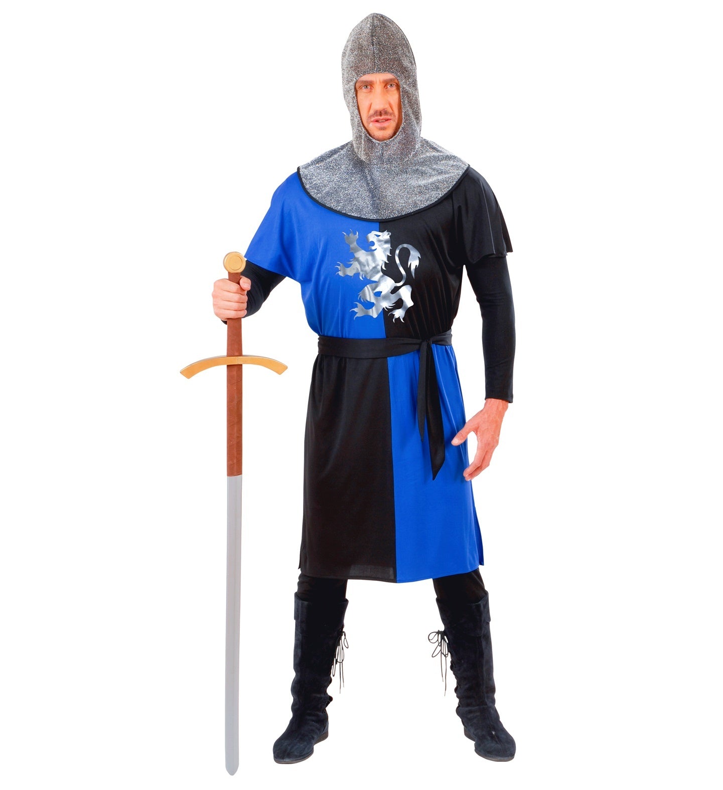 Widmann - Middeleeuwse & Renaissance Strijders Kostuum - Middeleeuwse Ridder Strijder In De Frontlinie - Man - blauw,zwart,zilver - Medium - Carnavalskleding - Verkleedkleding