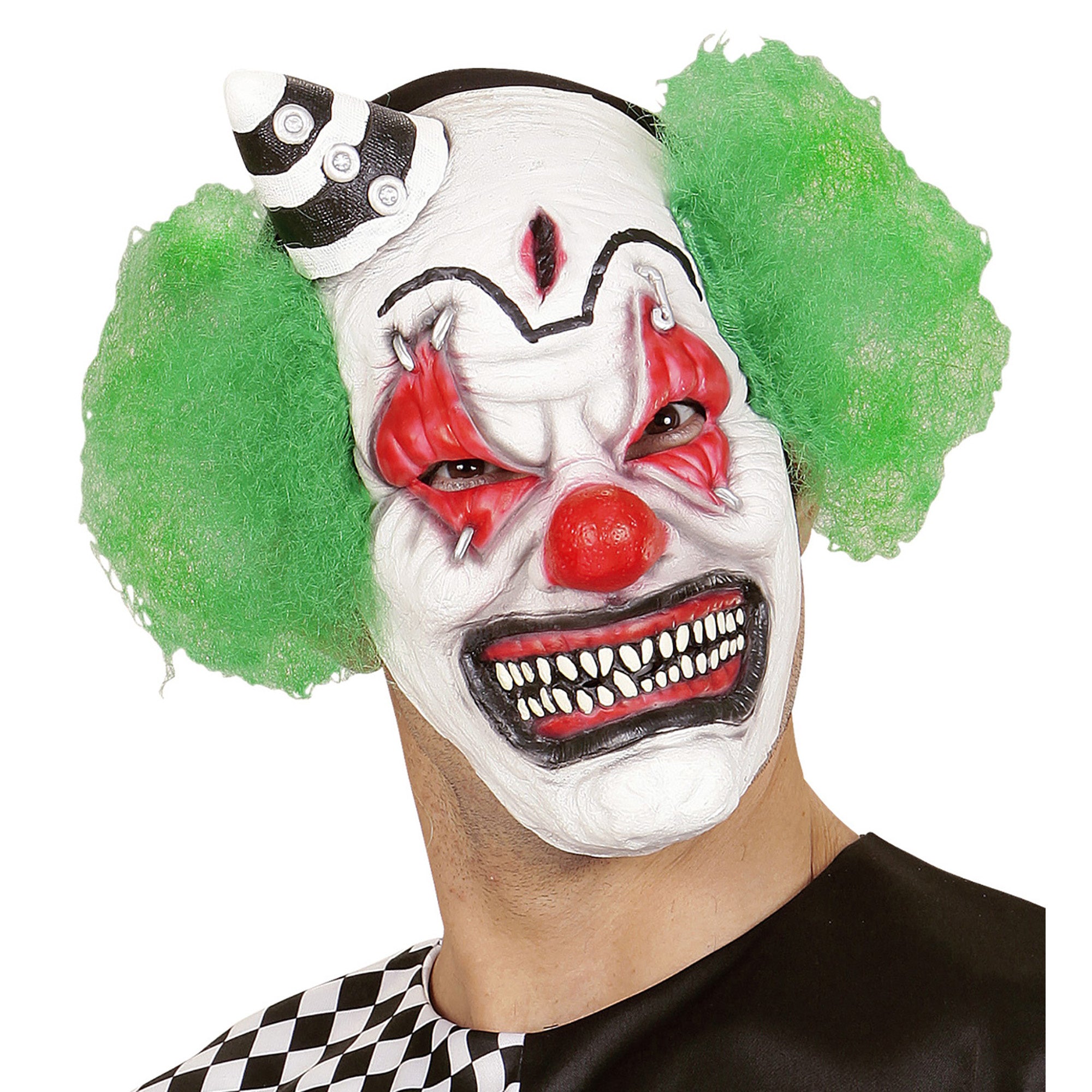 Halfgezichtmasker Killerclown Met Haar En Minihoed | One Size