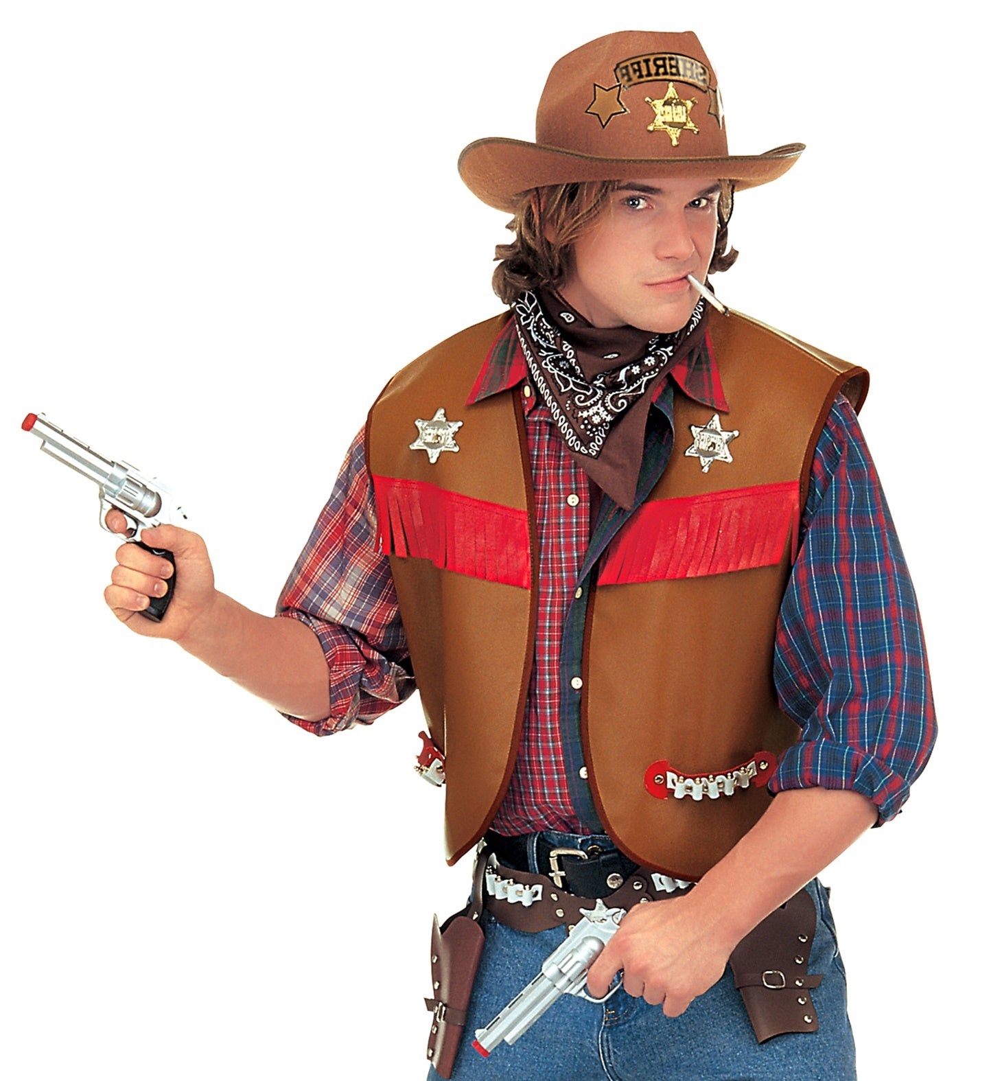 Widmann - Sheriff Kostuum - Dallas County District Sheriff Vest Bruin Man - bruin - Medium / Large - Carnavalskleding - Verkleedkleding