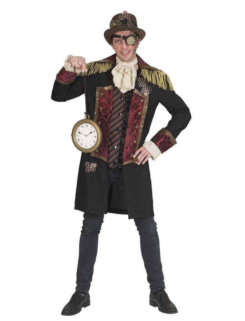 Funny Fashion - Steampunk Kostuum - Steampunk Jules Verne Jas - Man - rood,bruin,zwart - Maat 48-50 - Carnavalskleding - Verkleedkleding