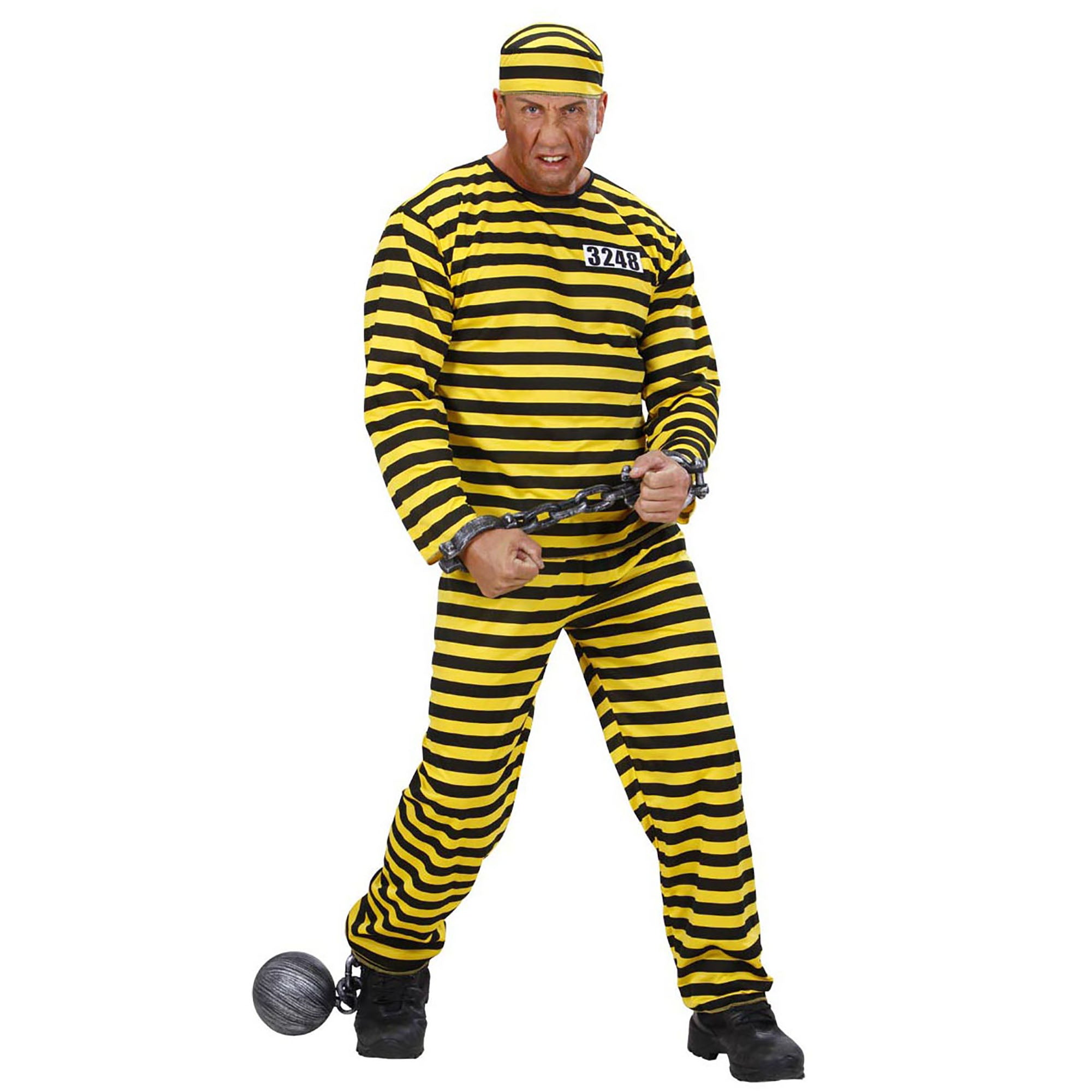 Widmann - Boef Kostuum - Gevangene Zwart-Geel Kostuum Man - geel - Medium - Carnavalskleding - Verkleedkleding