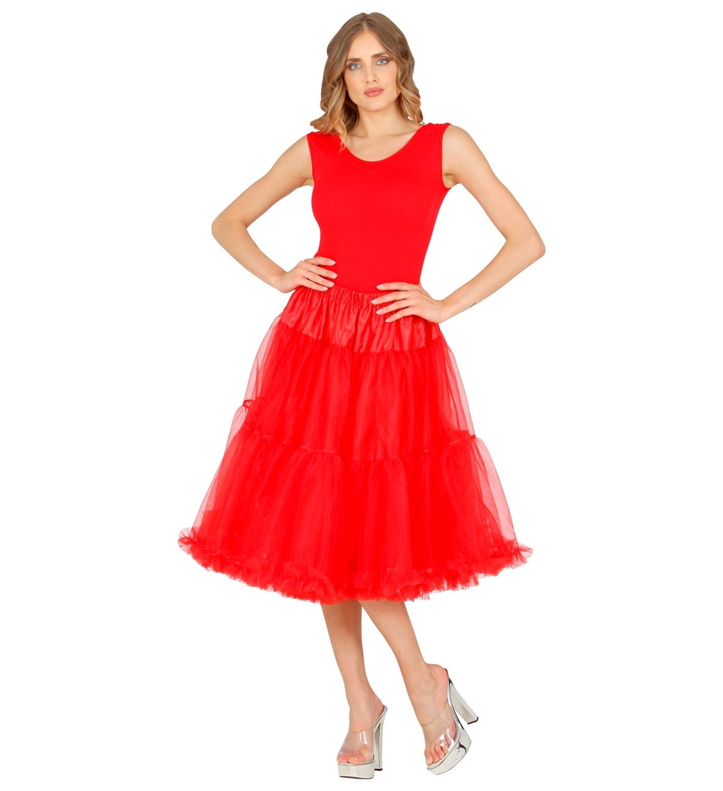 Widmann - Duivel Kostuum - Knielange Rok Petticoat 65 Centimeter Rood Vrouw - rood - One Size - Halloween - Verkleedkleding