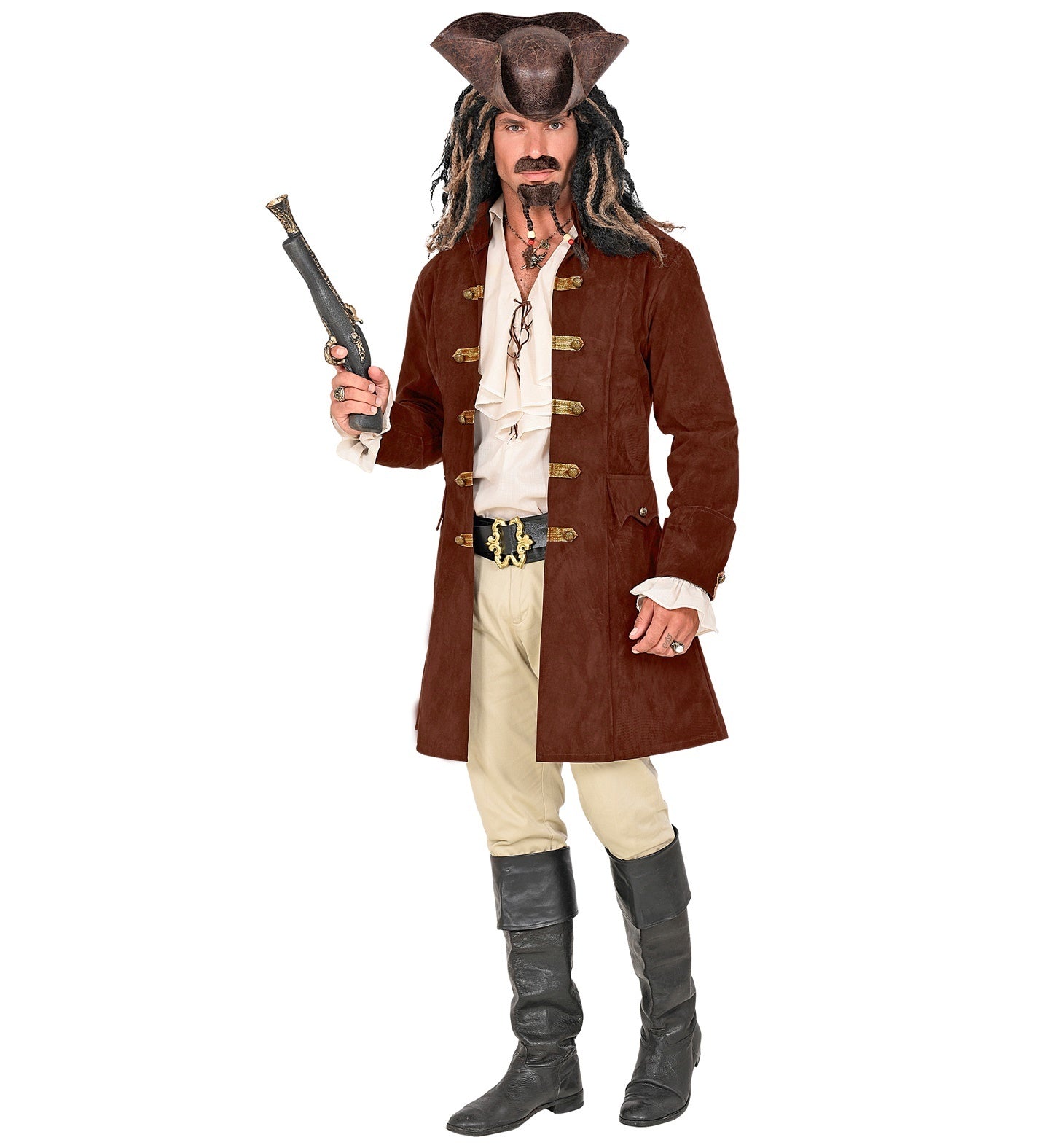 Widmann - Piraat & Viking Kostuum - Piraat Jackie Speerow Jas Man - bruin - XL / XXL - Carnavalskleding - Verkleedkleding
