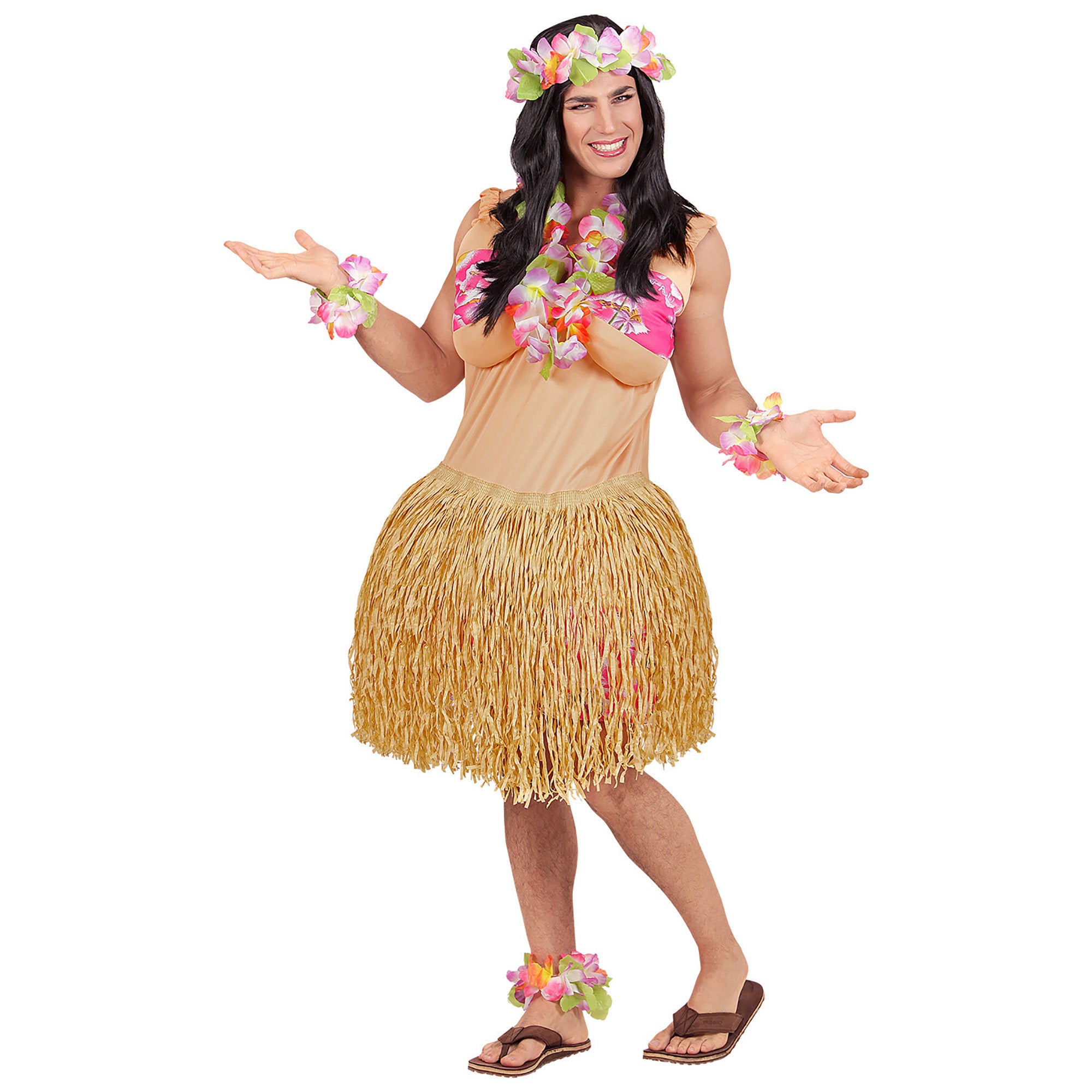 Widmann - Hawaii & Carribean & Tropisch Kostuum - Hawaiiaanse Travestiet Schone - Man - roze,beige - One Size - Carnavalskleding - Verkleedkleding