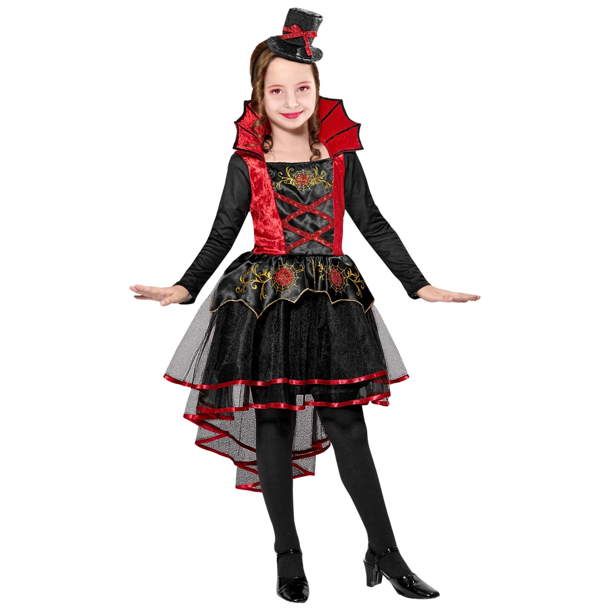 Widmann - Vampier & Dracula Kostuum - Vampier Steamy - Meisje - rood,zwart - Maat 158 - Carnavalskleding - Verkleedkleding