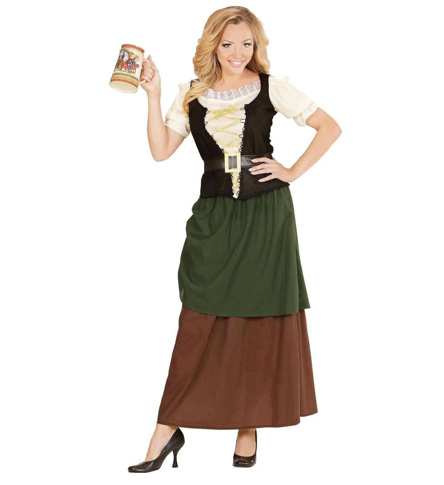 Widmann - Middeleeuwen & Renaissance Kostuum - Duitse Middeleeuwse Meid - Vrouw - bruin - Small - Bierfeest - Verkleedkleding