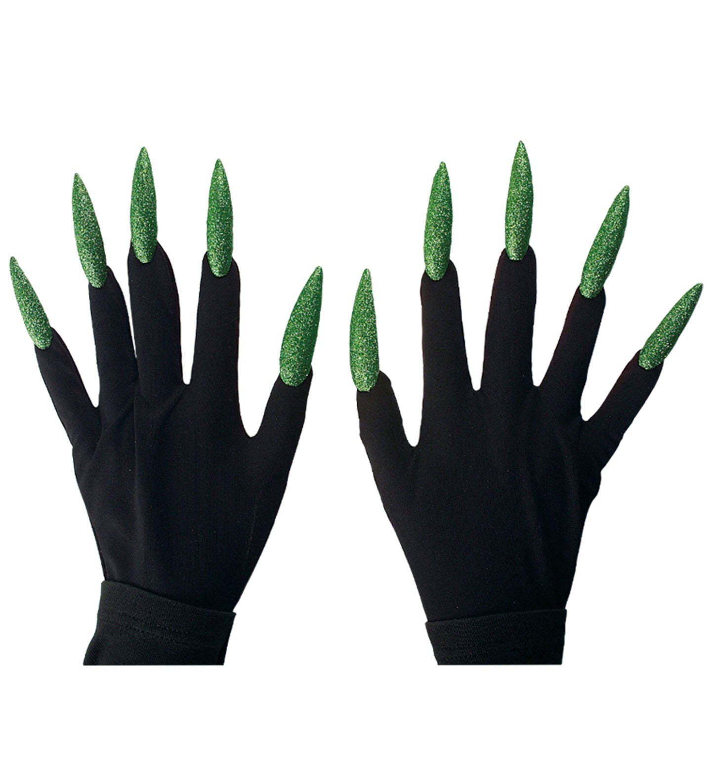 Widmann - Heks & Spider Lady & Voodoo & Duistere Religie Kostuum - Handschoenen Heks Met Groene Glitter Nailart - groen,zwart - Halloween - Verkleedkleding