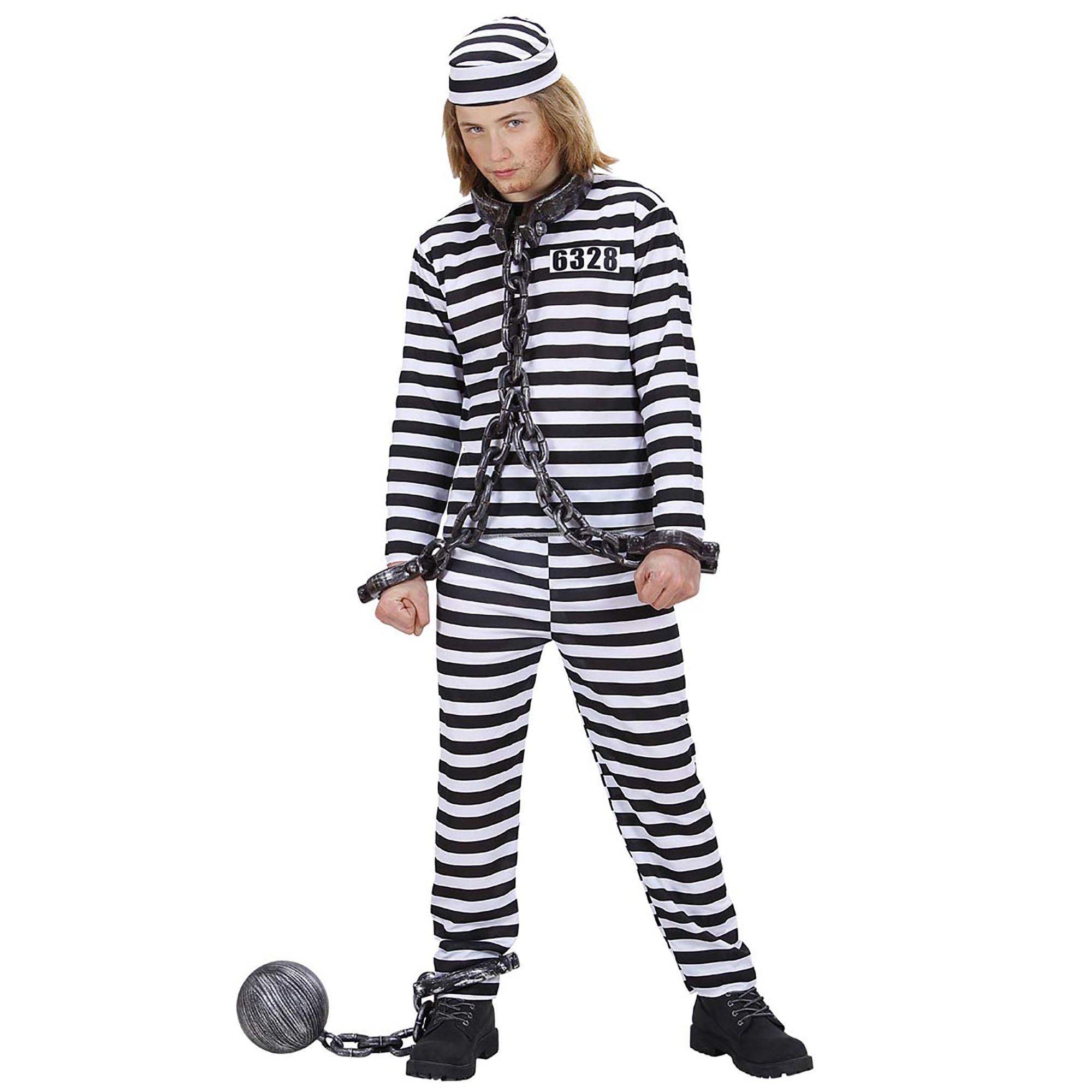 Widmann - Boef Kostuum - Boef Kind Zwart-Wit Gevangenisboef Kostuum Jongen - - Maat 128 - Carnavalskleding - Verkleedkleding