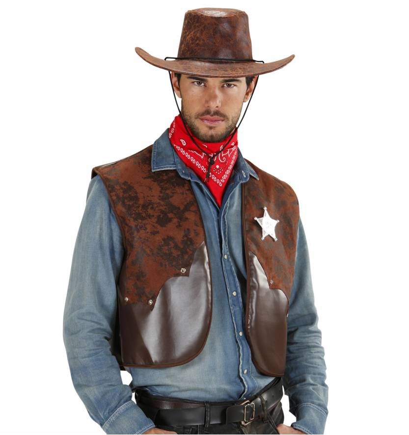 Widmann - Cowboy & Cowgirl Kostuum - Cowboy Vest Man - Bruin - XL - Carnavalskleding - Verkleedkleding