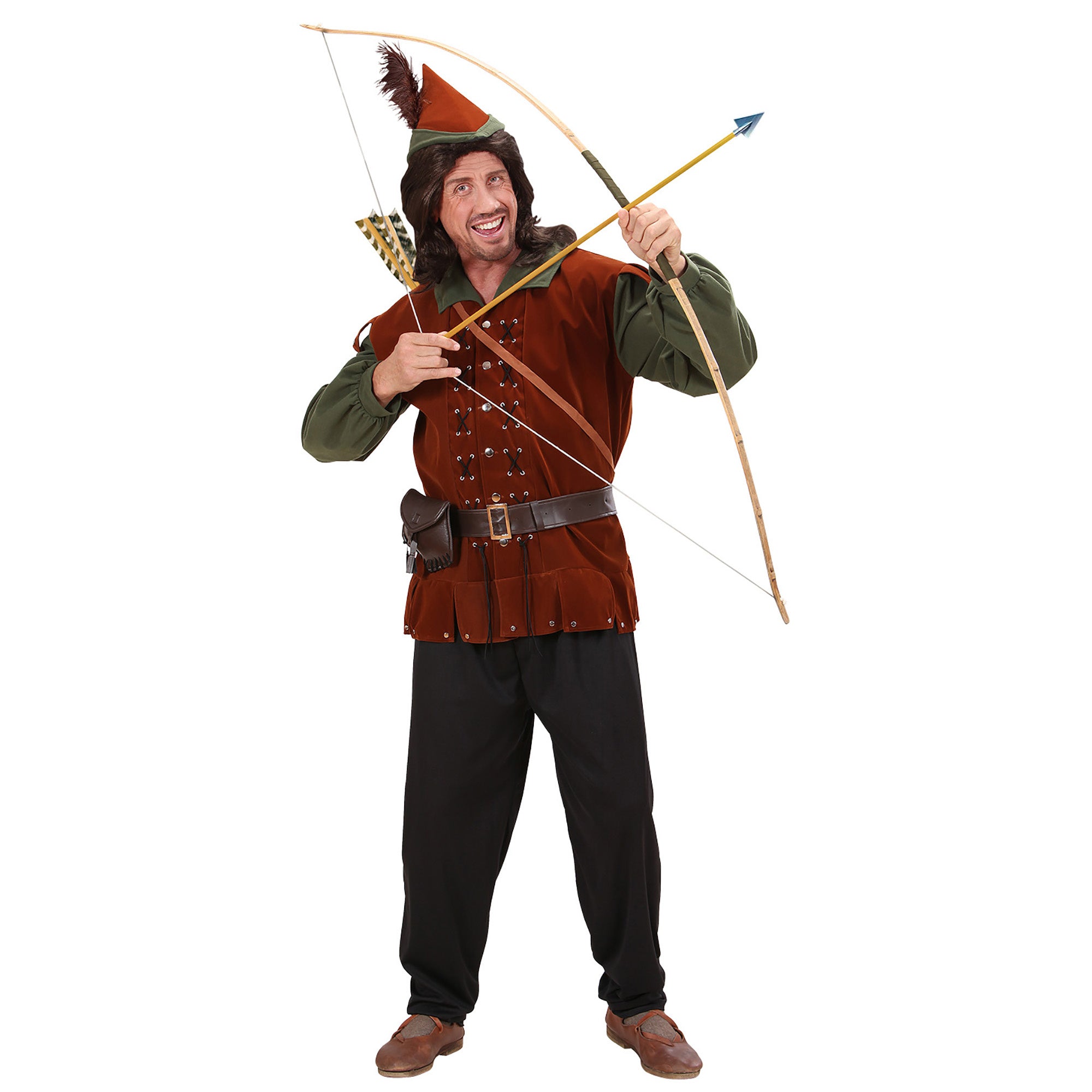 Widmann - Robin Hood Kostuum - Middeleeuws Robin Of The Hood Kostuum Man - groen,bruin - Small - Carnavalskleding - Verkleedkleding