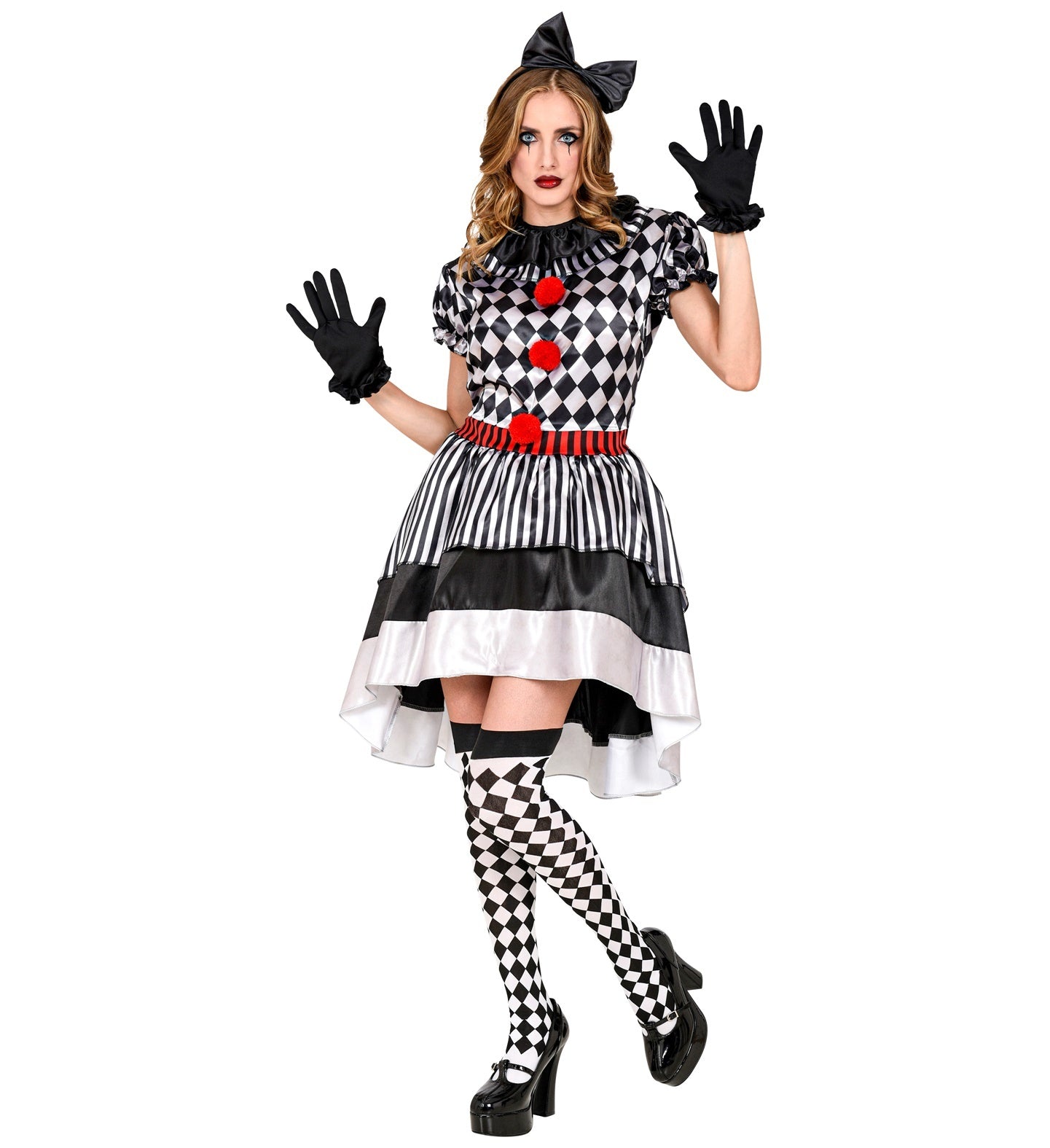 Widmann - Harlequin Kostuum - Stille Harlekijn Pop Zwart Wit - Vrouw - - Medium - Carnavalskleding - Verkleedkleding