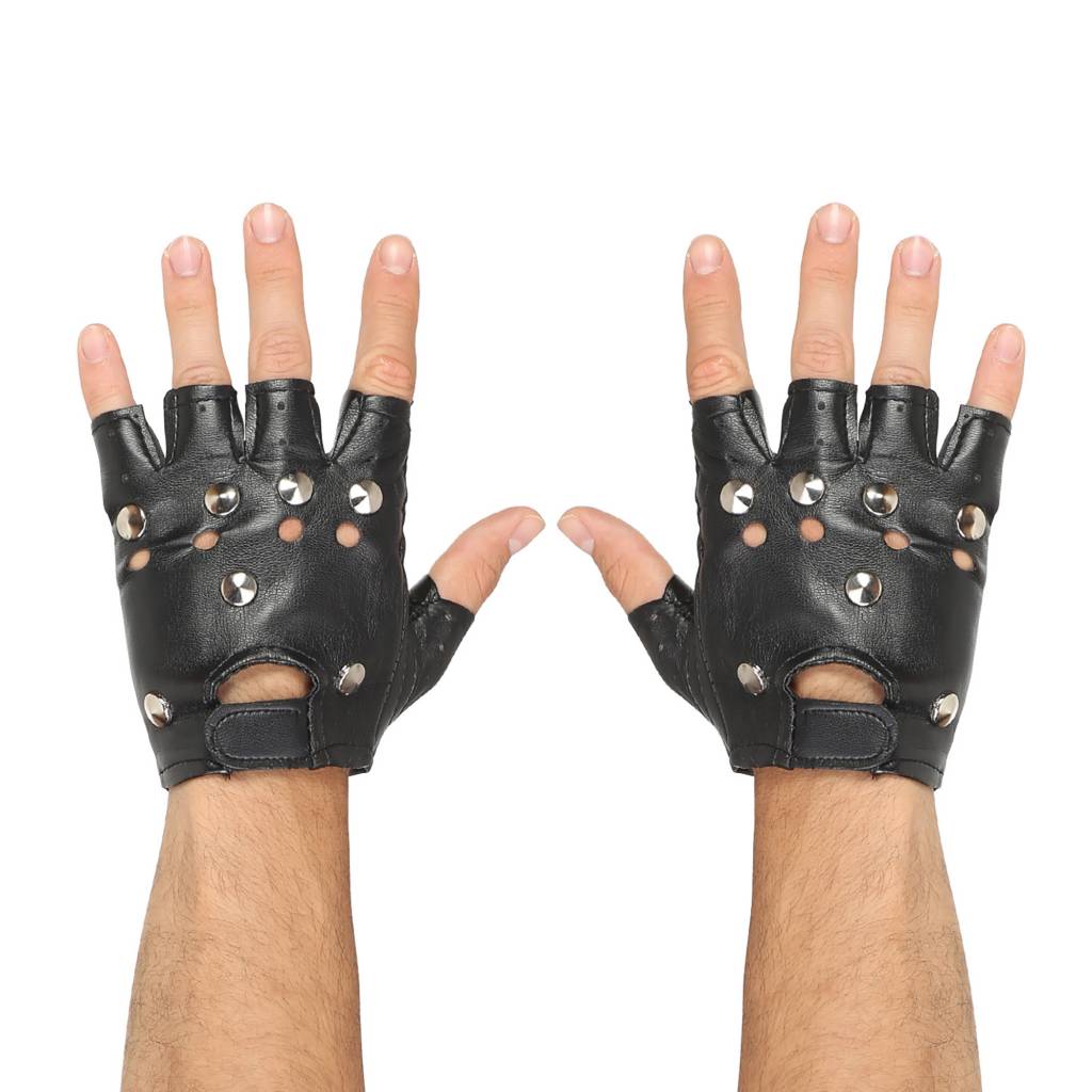 Zwarte vingerloze handschoenen met studs