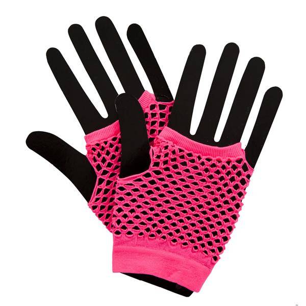 80-jaren visnet handschoenen in de kleur neon roze