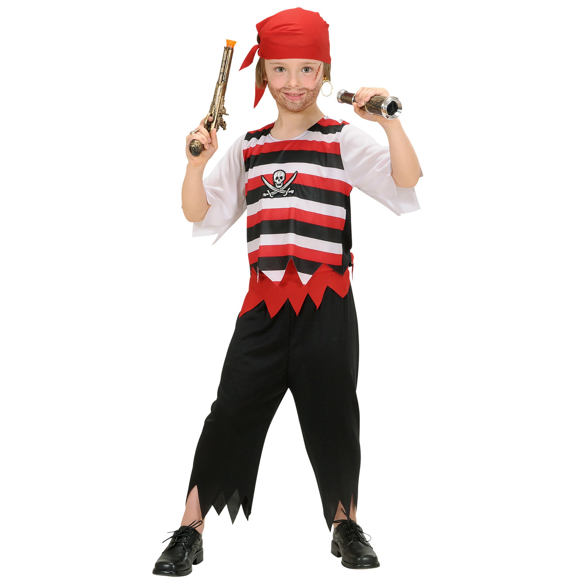 Widmann - Piraat & Viking Kostuum - Piraat Jongen Kapitein Stoppel Kostuum - Rood, Zwart - Maat 128 - Carnavalskleding - Verkleedkleding