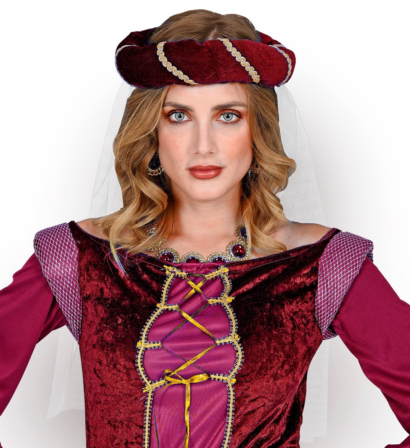 Widmann - Middeleeuwen & Renaissance Kostuum - Middeleeuwse Jonkvrouw Hoofdband Met Sluier - rood - Carnavalskleding - Verkleedkleding