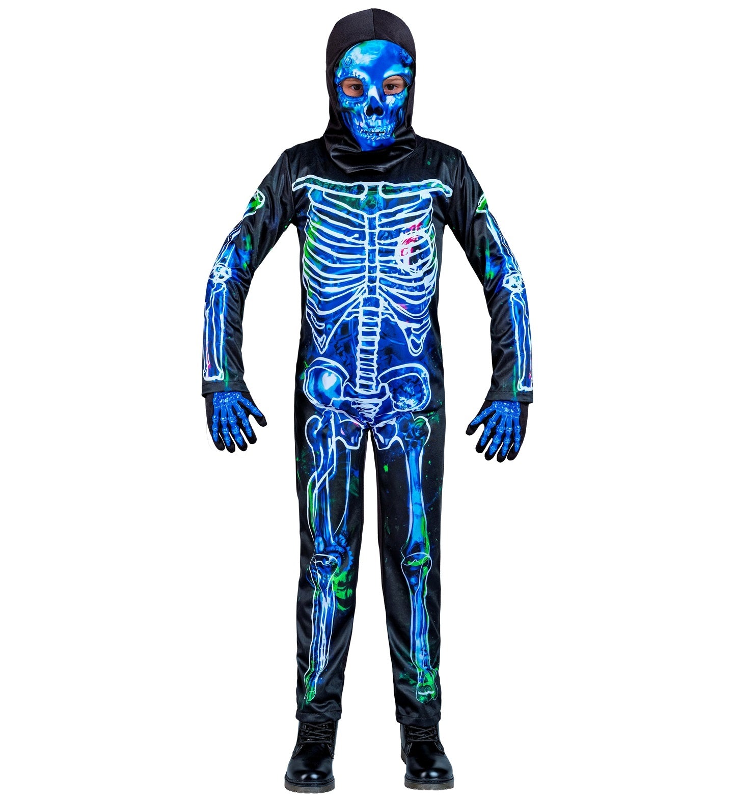 Mooi giftig skelet blauw/zwart voor de halloweenparty