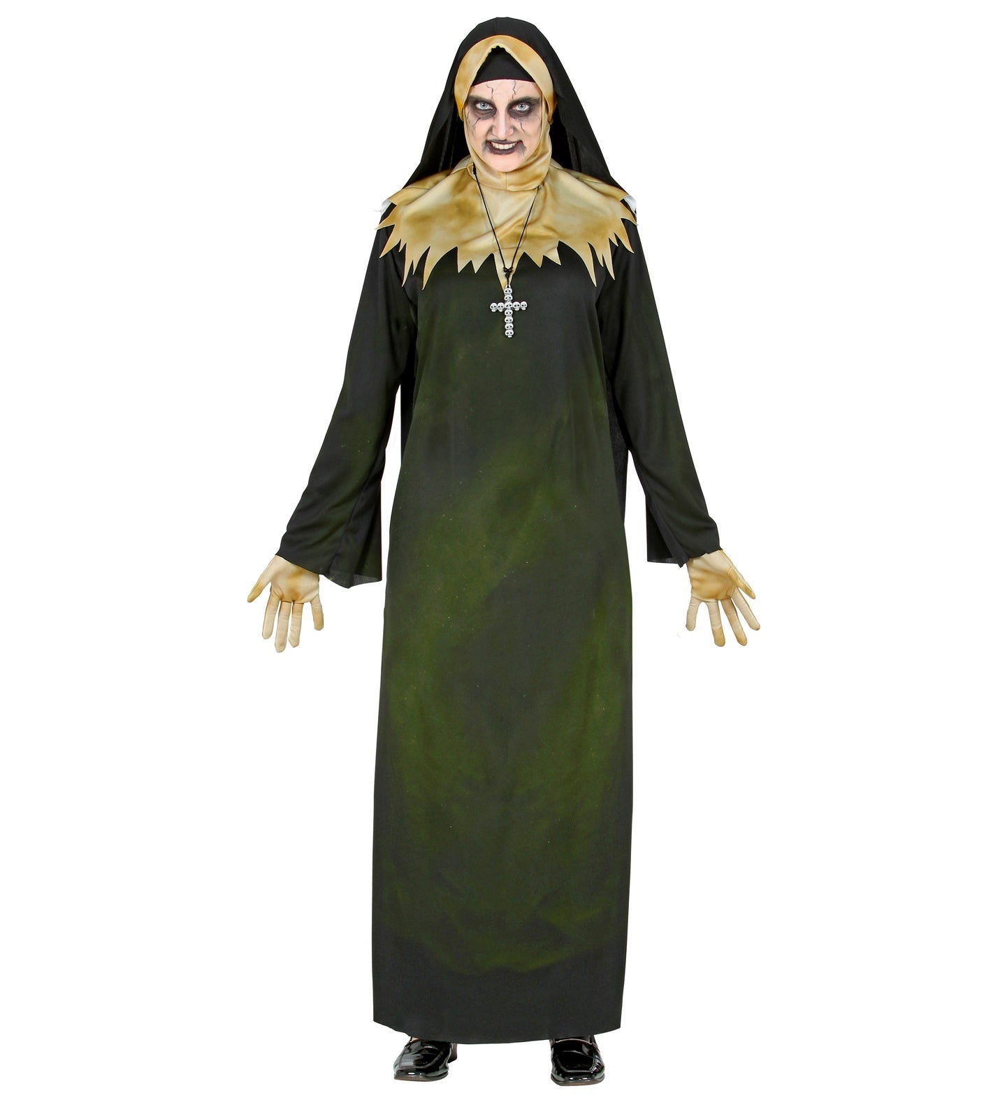 Widmann - Non Kostuum - Bezeten Door Een Demoon Non - Vrouw - groen,zwart - Medium - Halloween - Verkleedkleding