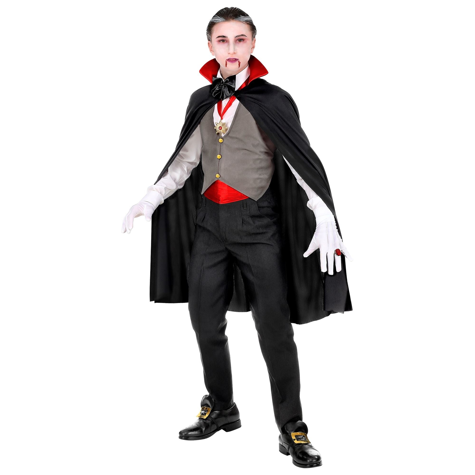 Widmann - Vampier & Dracula Kostuum - Gave Graaf Dracula Vampier - Jongen - Zwart, Grijs - Maat 140 - Halloween - Verkleedkleding