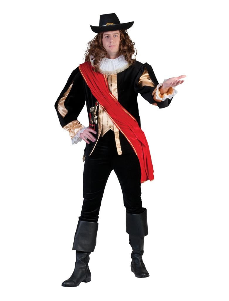 Funny Fashion - Piraat & Viking Kostuum - Nachtwacht Kapitein Frans Banning - Man - zwart - Maat 56-58 - Carnavalskleding - Verkleedkleding