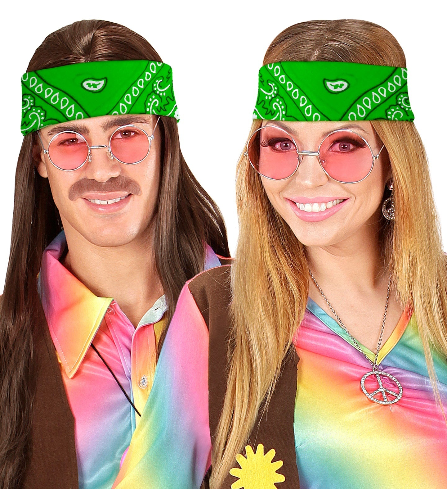Widmann - Hippie Kostuum - Bandana Lucky Green 55 X 55 Centimeter - groen - Carnavalskleding - Verkleedkleding